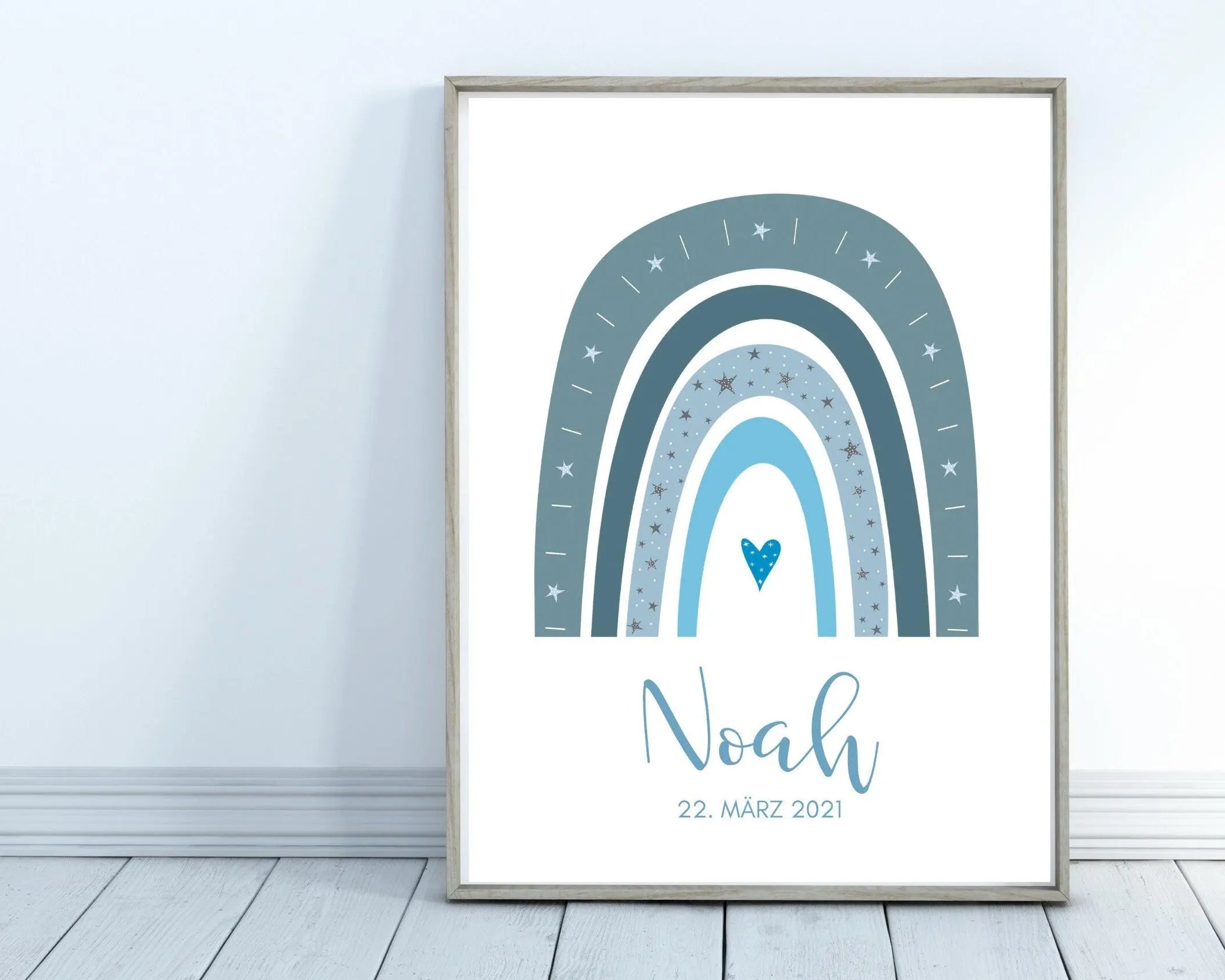 Poster Geburt | personalisierter Regenbogen blau - Roo's Gift Shop