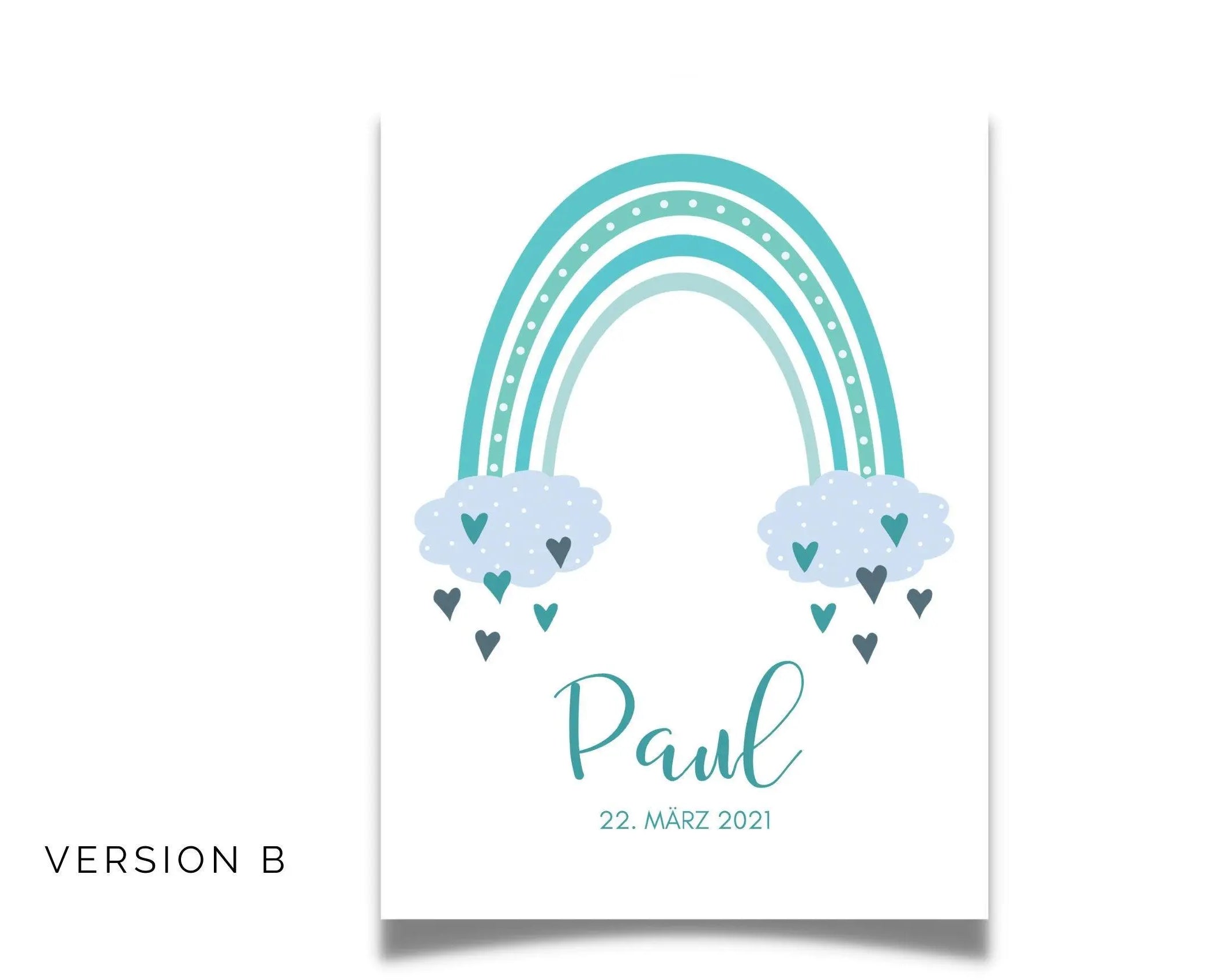 Poster Geburt | personalisierter Regenbogen blau - Roo's Gift Shop