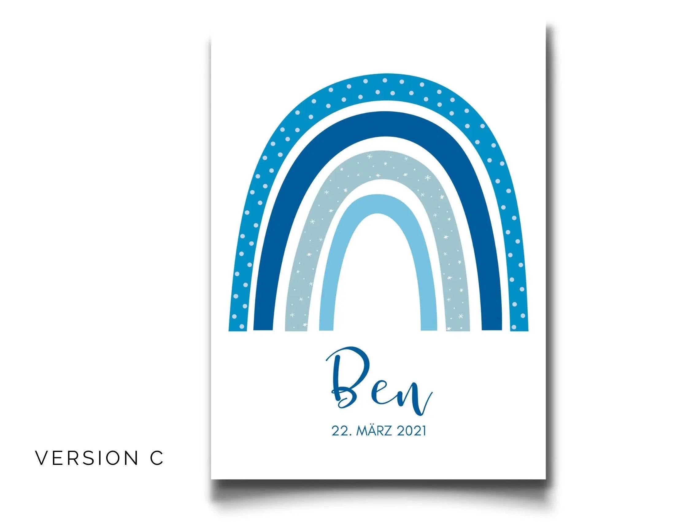 Poster Geburt | personalisierter Regenbogen blau - Roo's Gift Shop