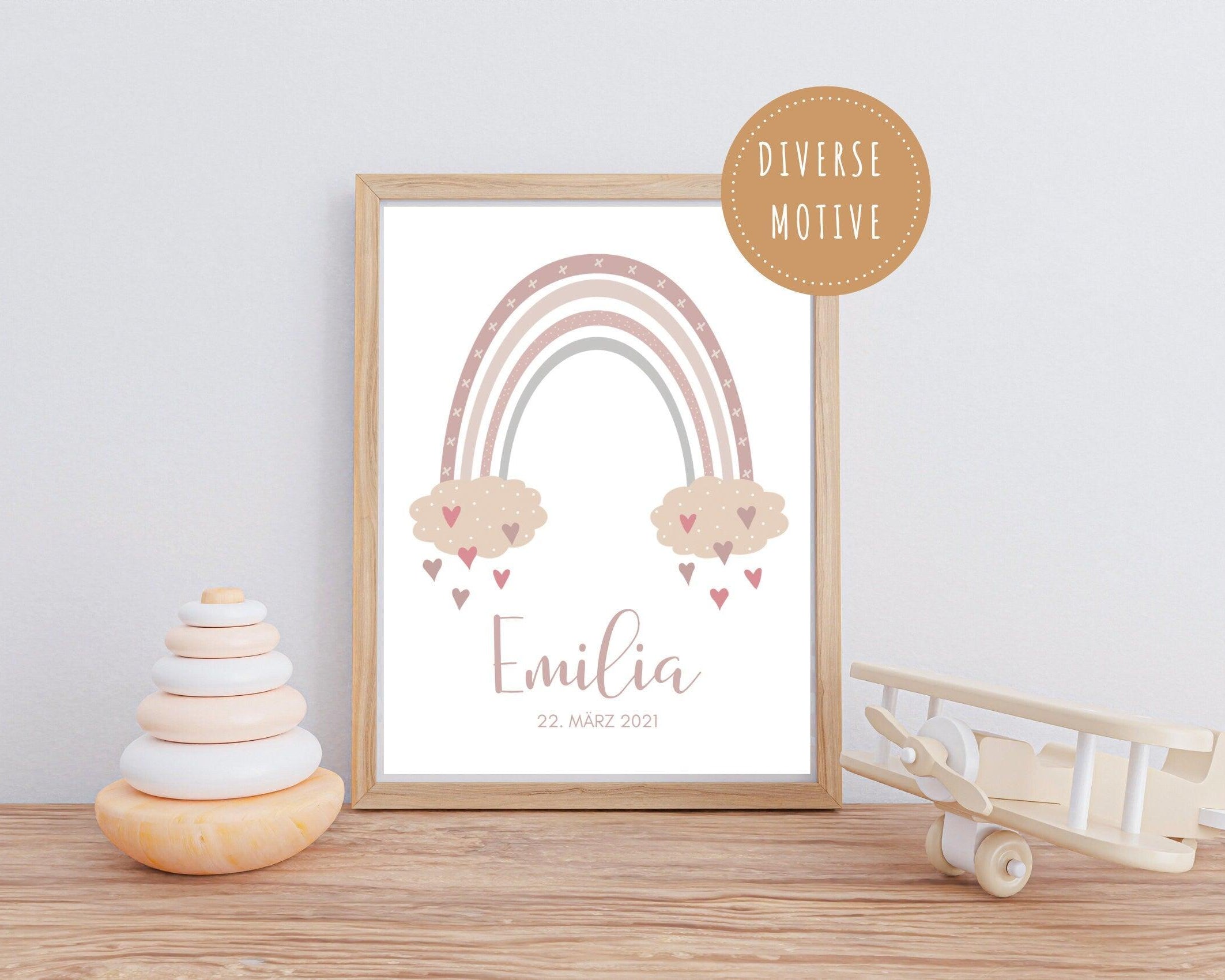 Poster Geburt | personalisierter Regenbogen rosa - Roo's Gift Shop