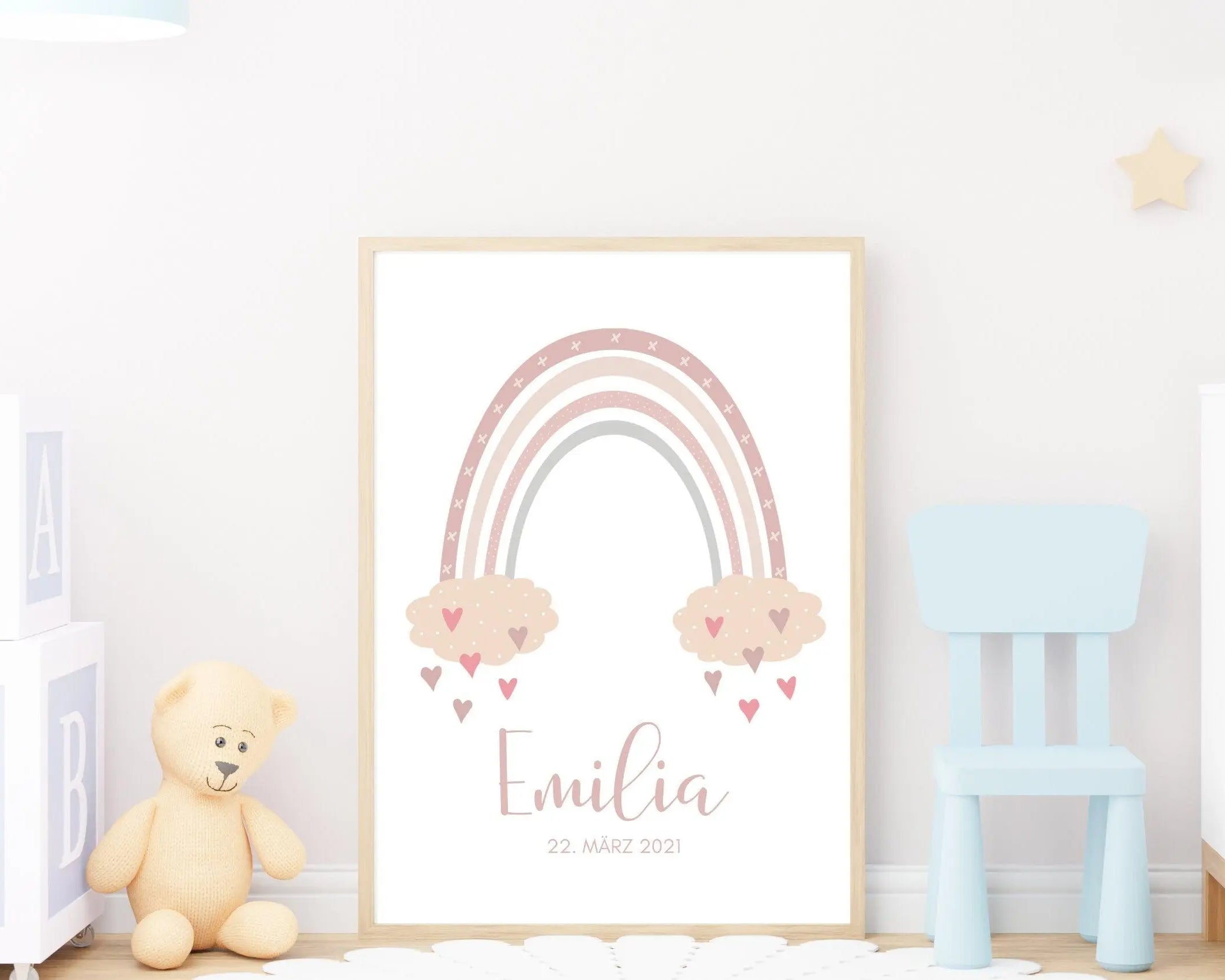 Poster Geburt | personalisierter Regenbogen rosa - Roo's Gift Shop