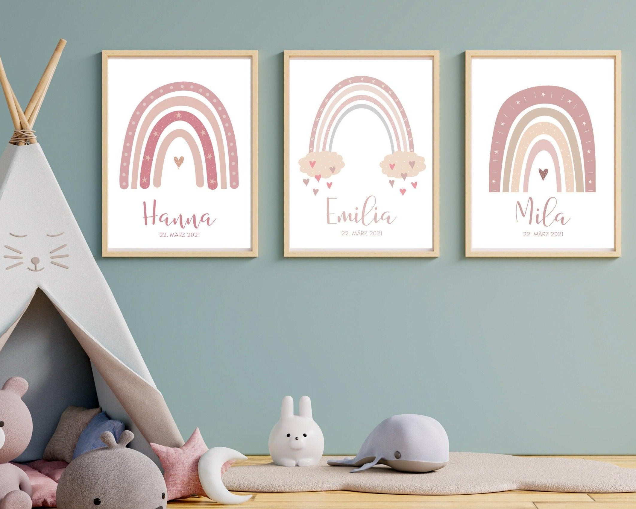 Poster Geburt | personalisierter Regenbogen rosa - Roo's Gift Shop