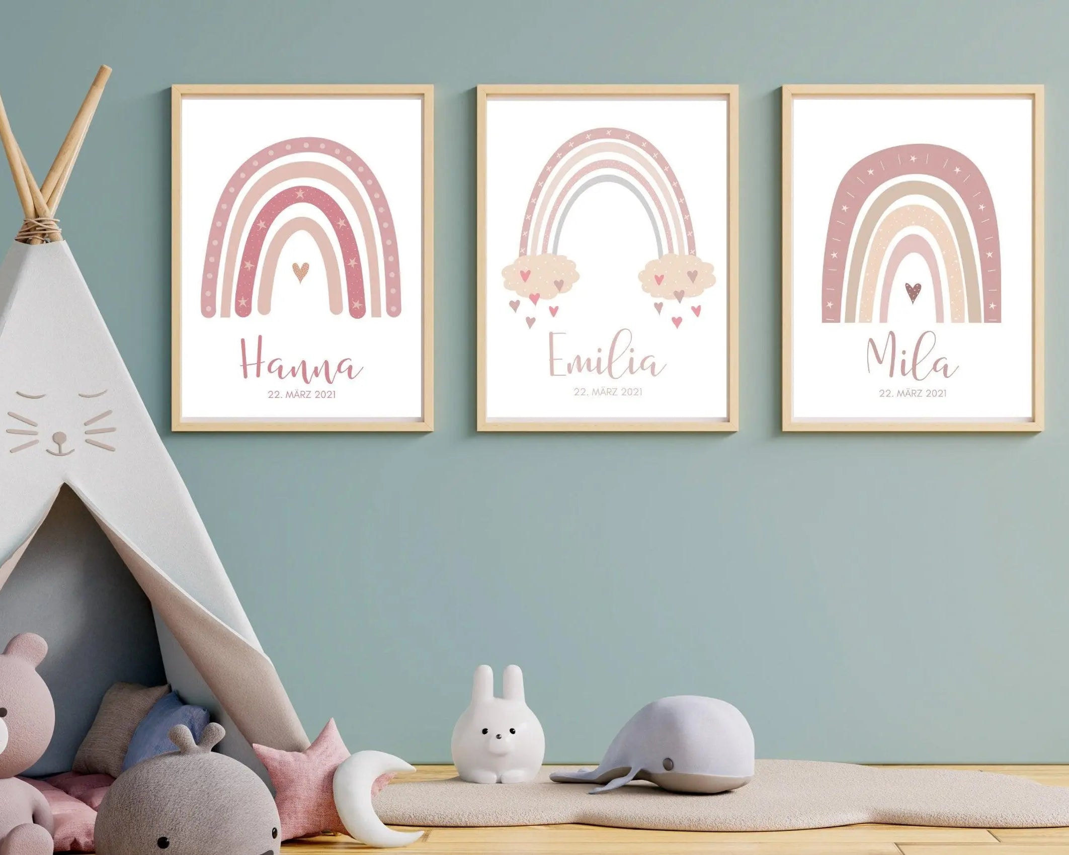 Poster Geburt | personalisierter Regenbogen rosa - Roo's Gift Shop