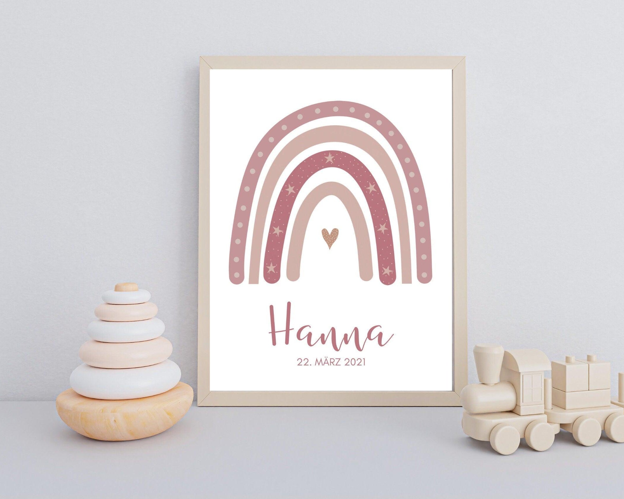 Poster Geburt | personalisierter Regenbogen rosa - Roo's Gift Shop