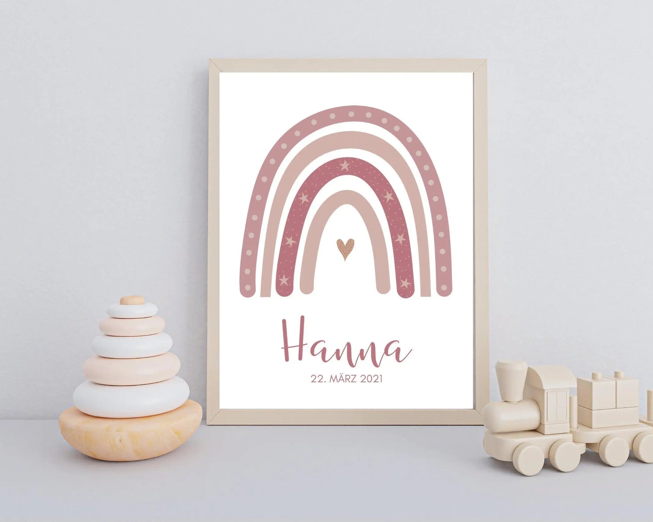 Poster Geburt | personalisierter Regenbogen rosa - Roo's Gift Shop