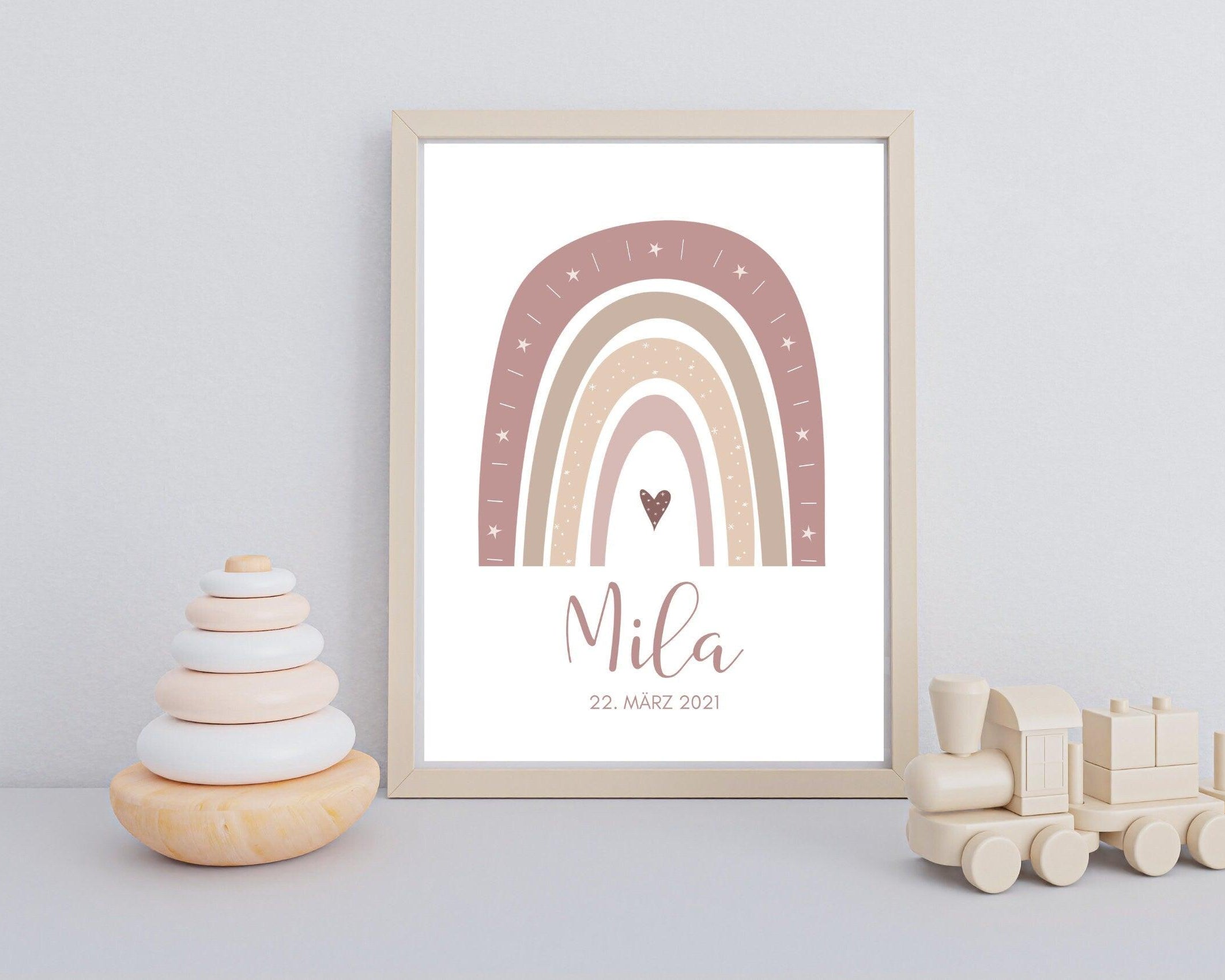 Poster Geburt | personalisierter Regenbogen rosa - Roo's Gift Shop