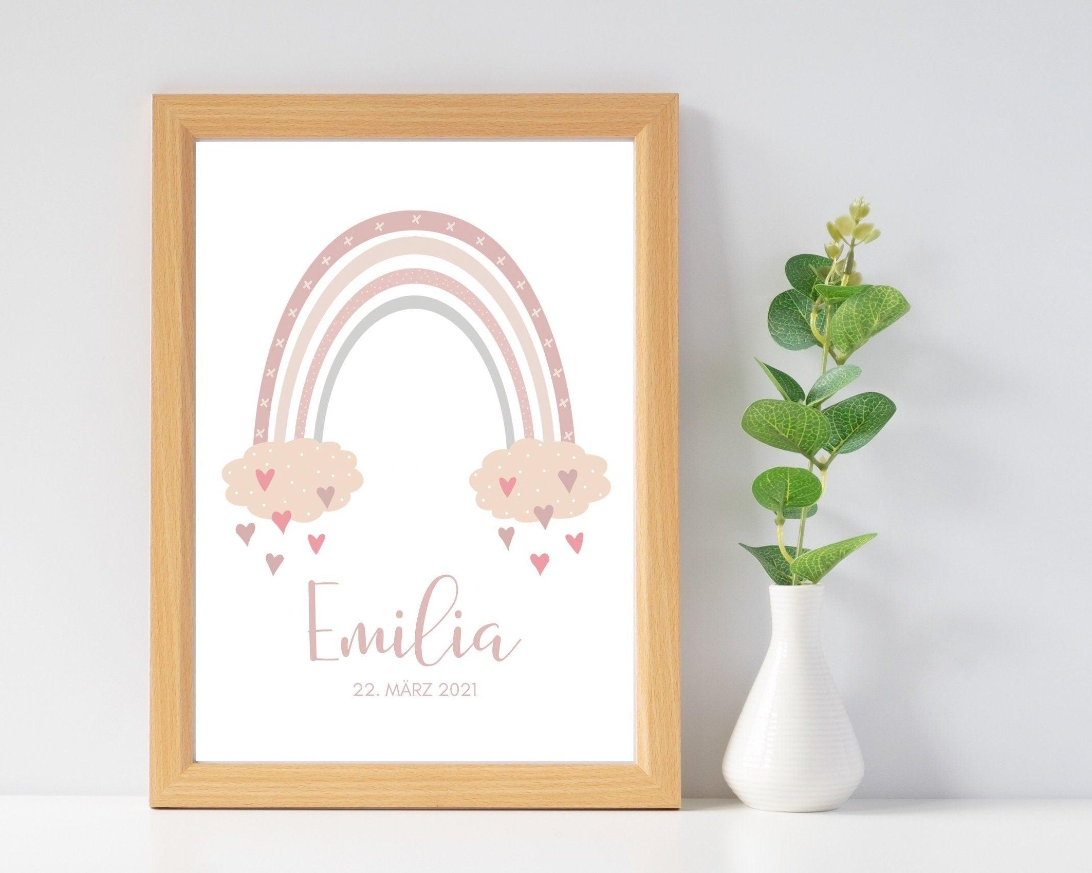 Poster Geburt | personalisierter Regenbogen rosa - Roo's Gift Shop
