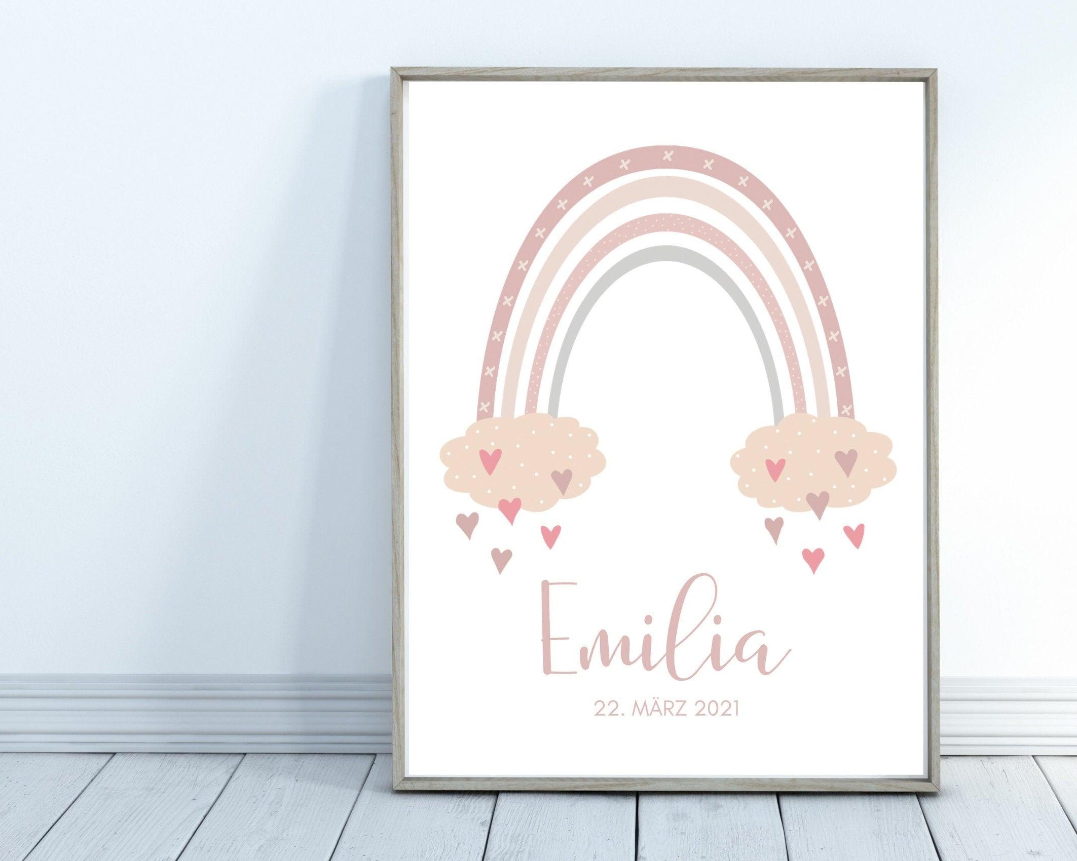 Poster Geburt | personalisierter Regenbogen rosa - Roo's Gift Shop