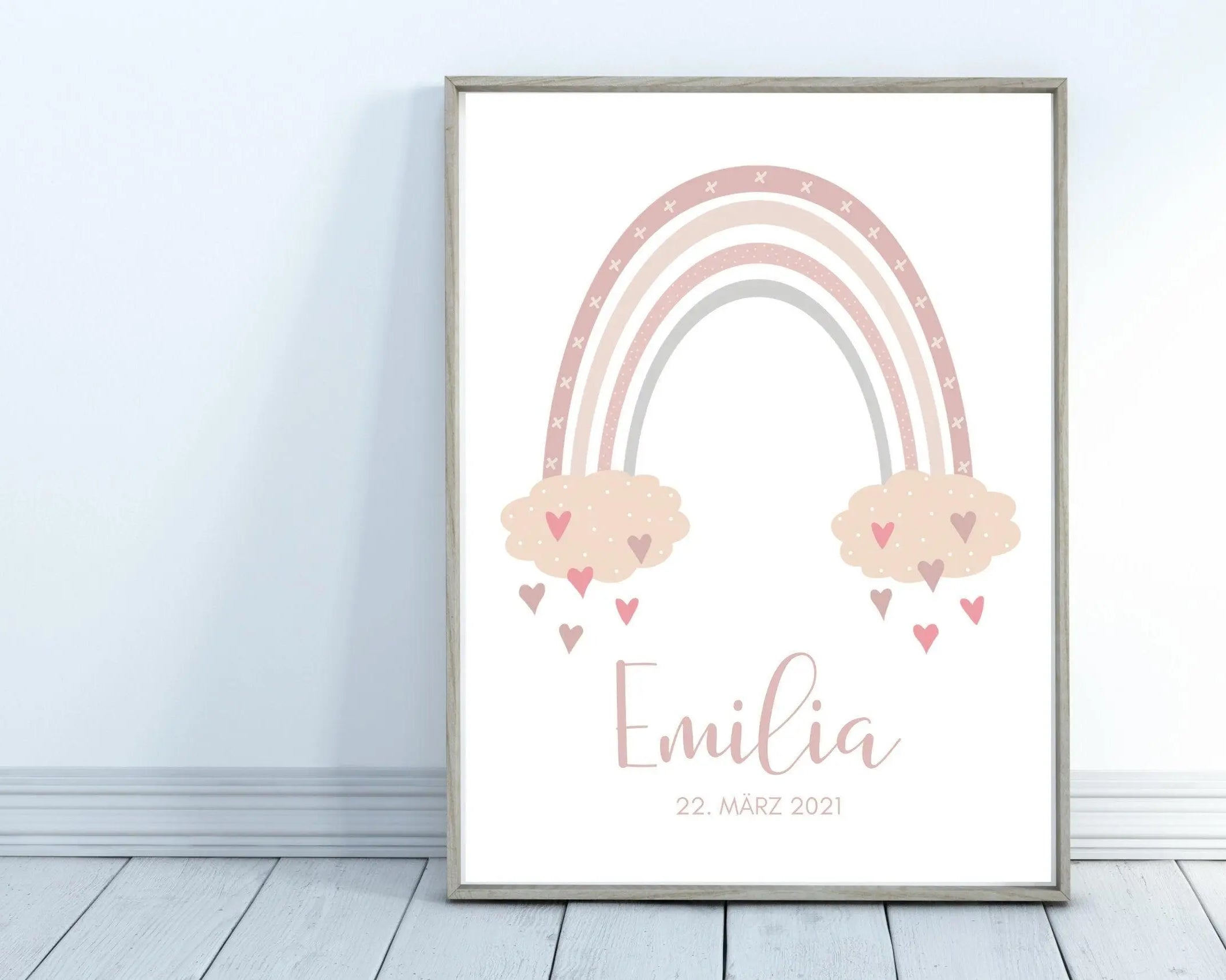 Poster Geburt | personalisierter Regenbogen rosa - Roo's Gift Shop
