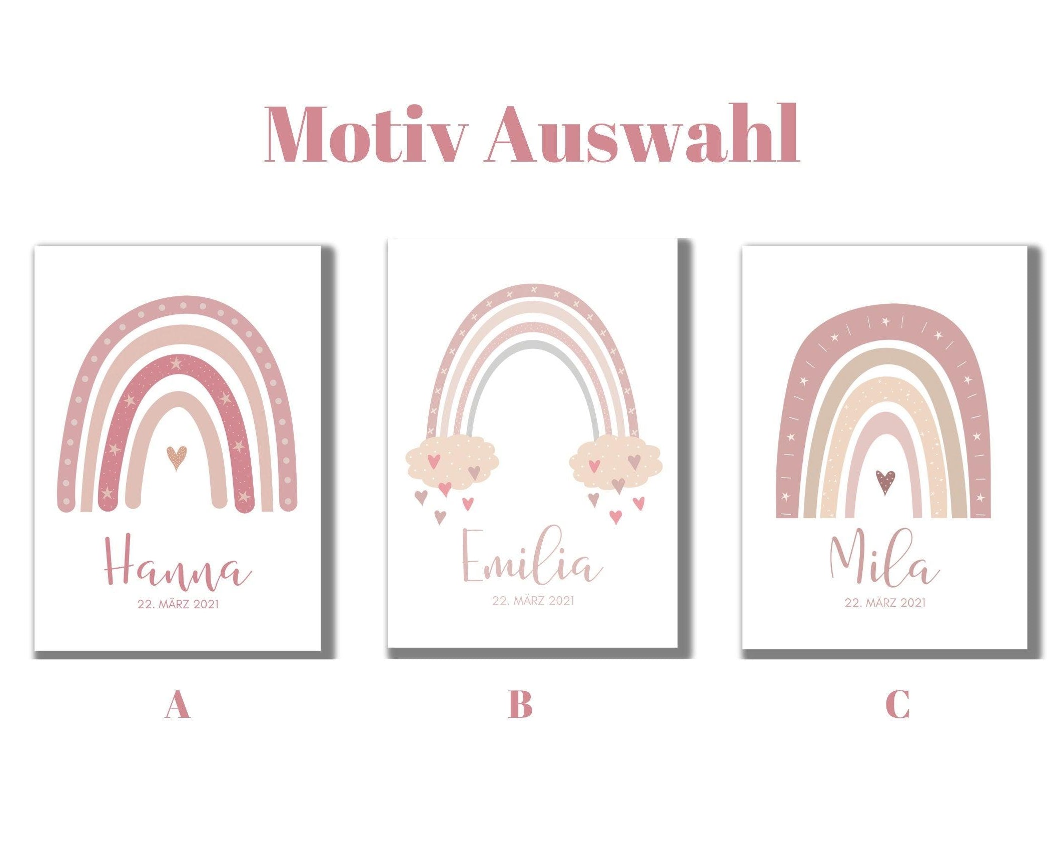 Poster Geburt | personalisierter Regenbogen rosa - Roo's Gift Shop