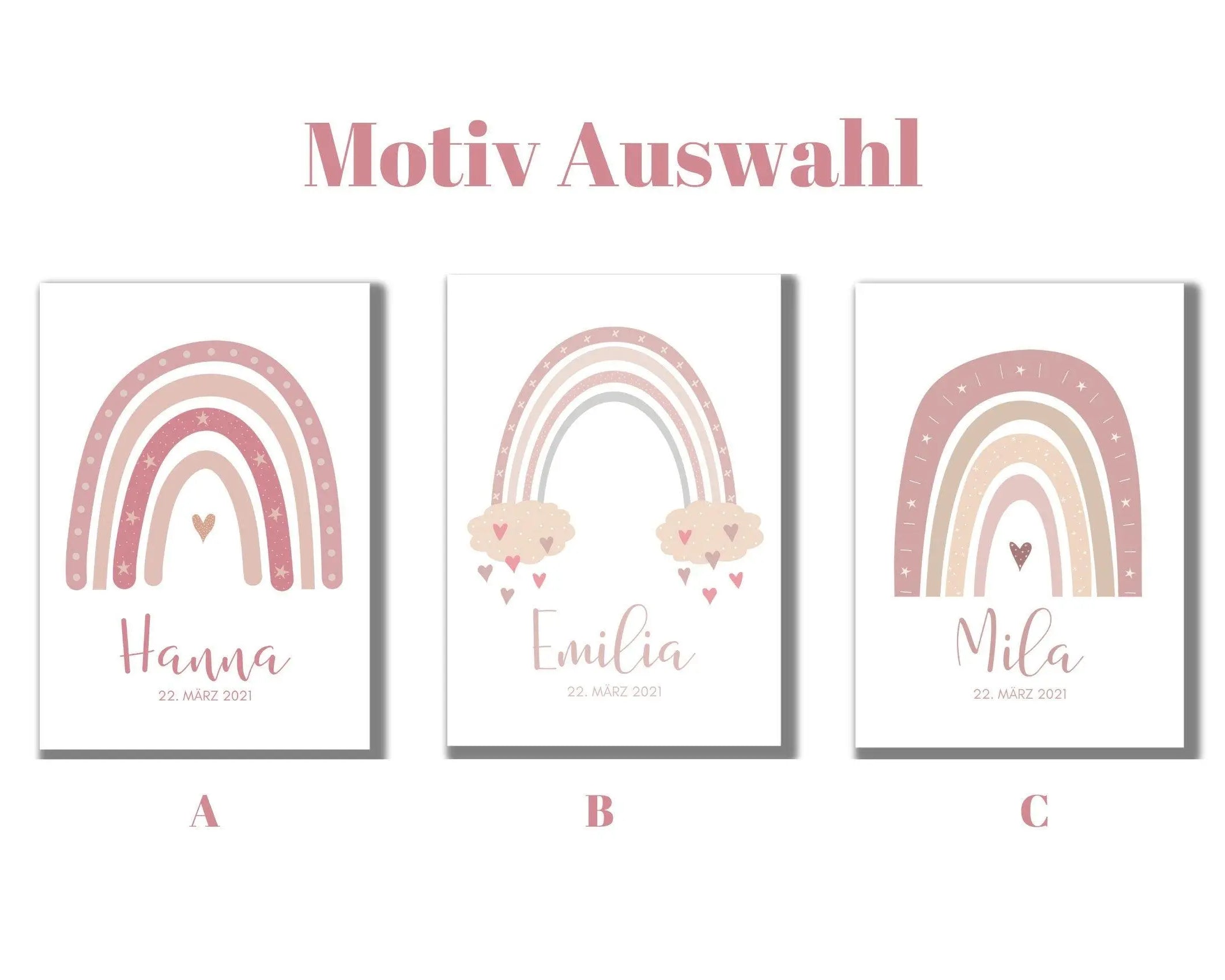 Poster Geburt | personalisierter Regenbogen rosa - Roo's Gift Shop