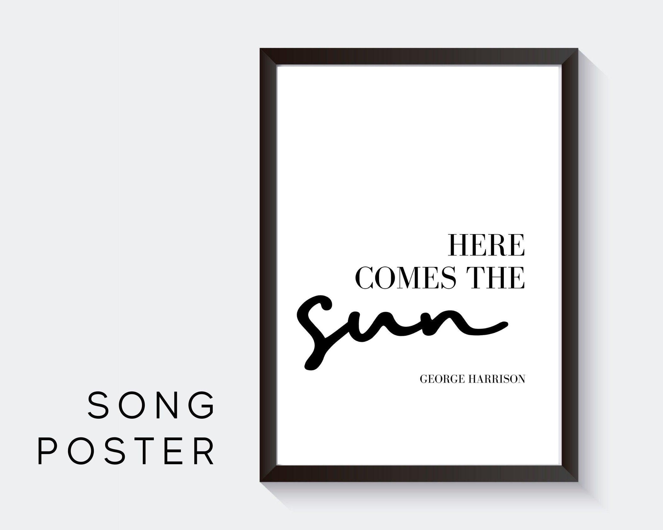Poster mit Songtext | Here comes the sun | George Harrison | Digitalprint Rahmen - Roo's Gift Shop