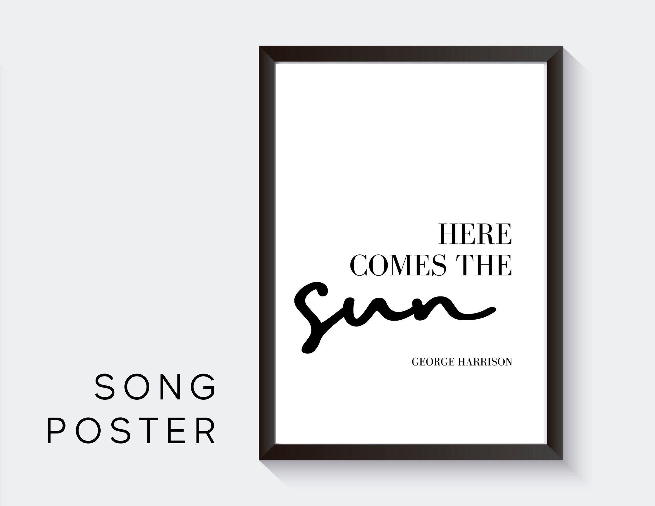 Poster mit Songtext | Here comes the sun | George Harrison | Digitalprint Rahmen - Roo's Gift Shop