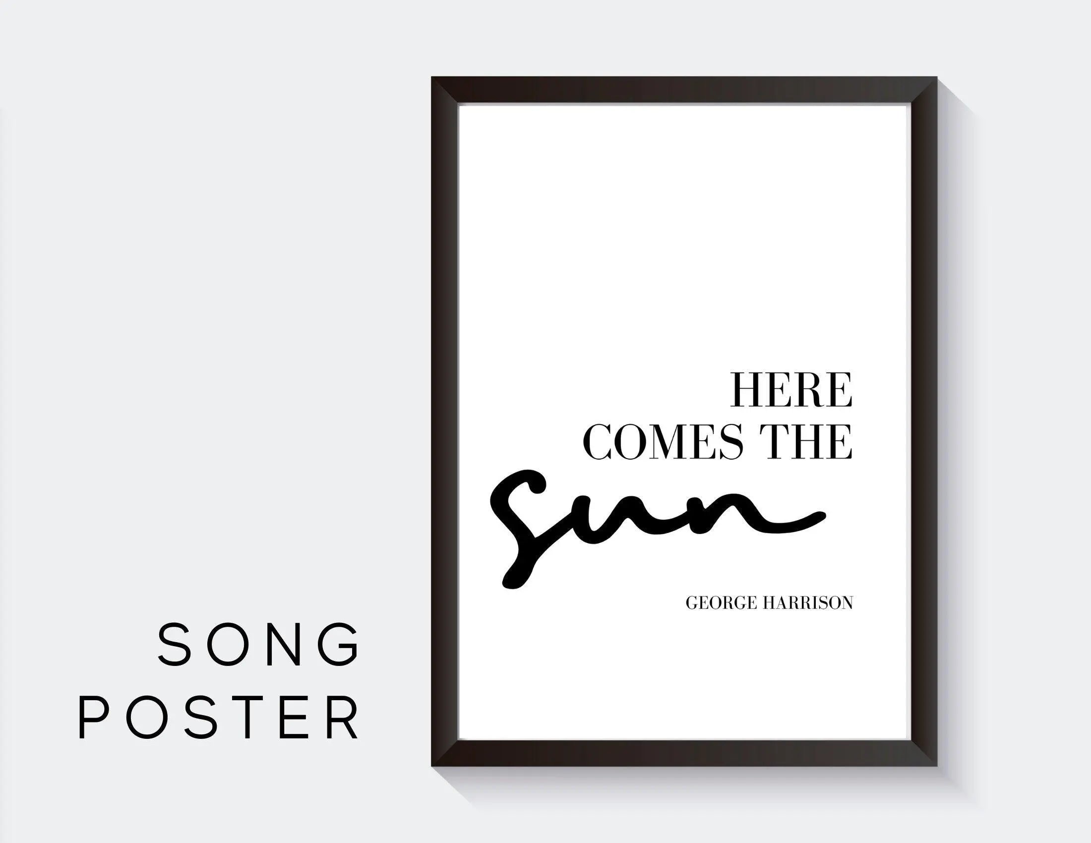 Poster mit Songtext | Here comes the sun | George Harrison | Digitalprint Rahmen - Roo's Gift Shop