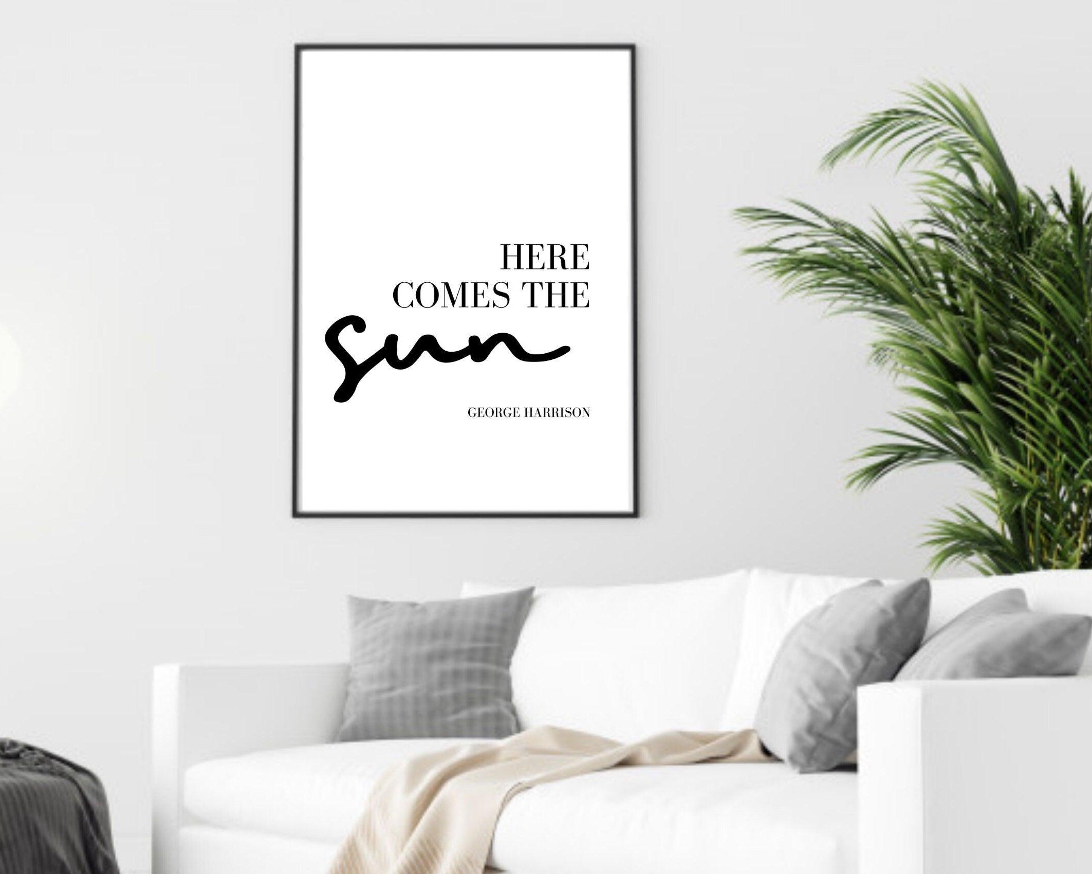 Poster mit Songtext | Here comes the sun | George Harrison | Digitalprint Rahmen - Roo's Gift Shop