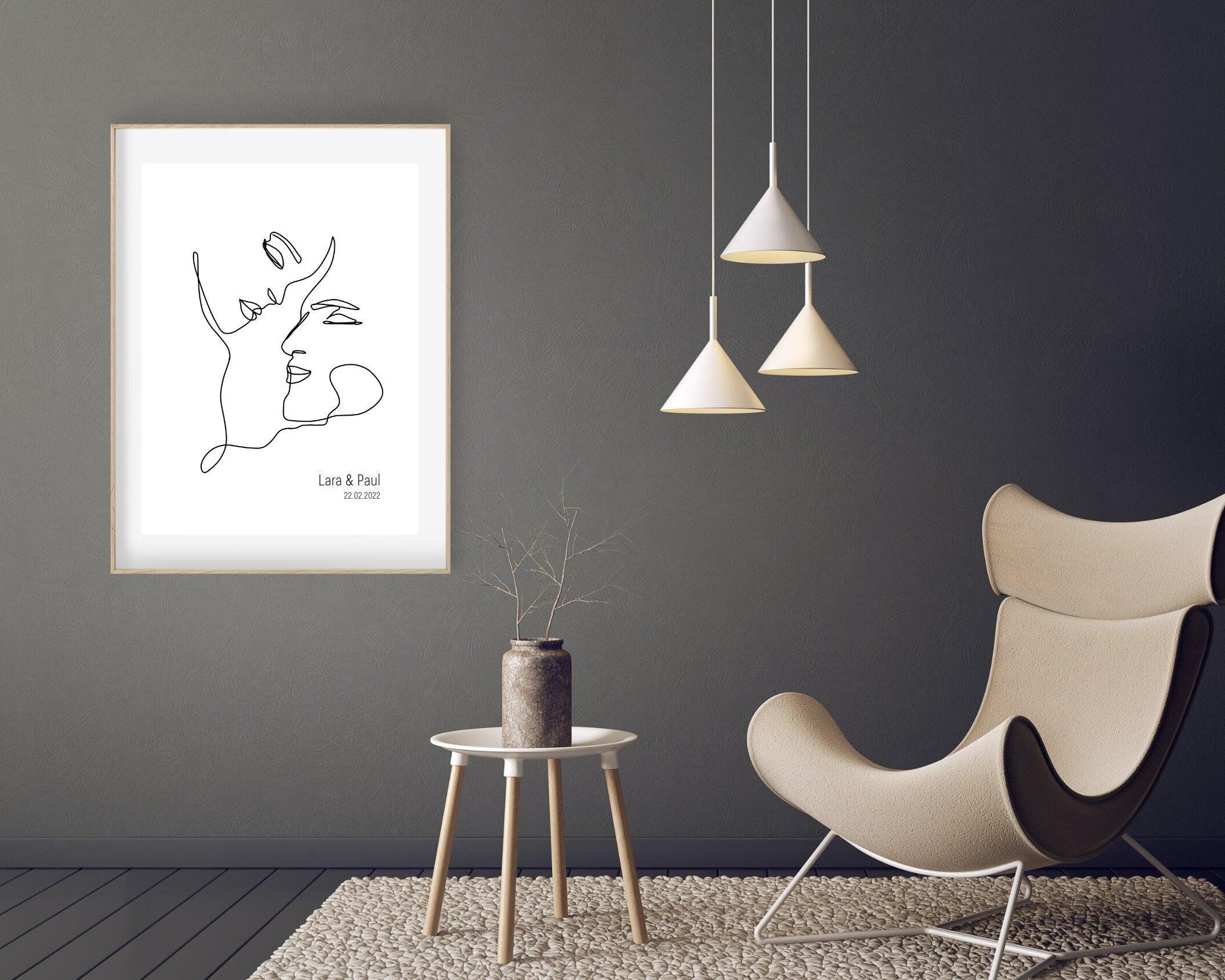 Poster | Hochzeit | One Line Art | Liebende | personalisiert - Roo's Gift Shop
