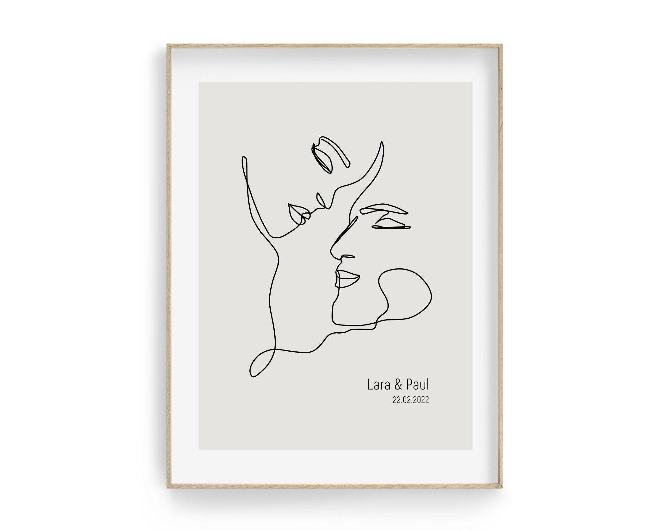 Poster | Hochzeit | One Line Art | Liebende | personalisiert - Roo's Gift Shop