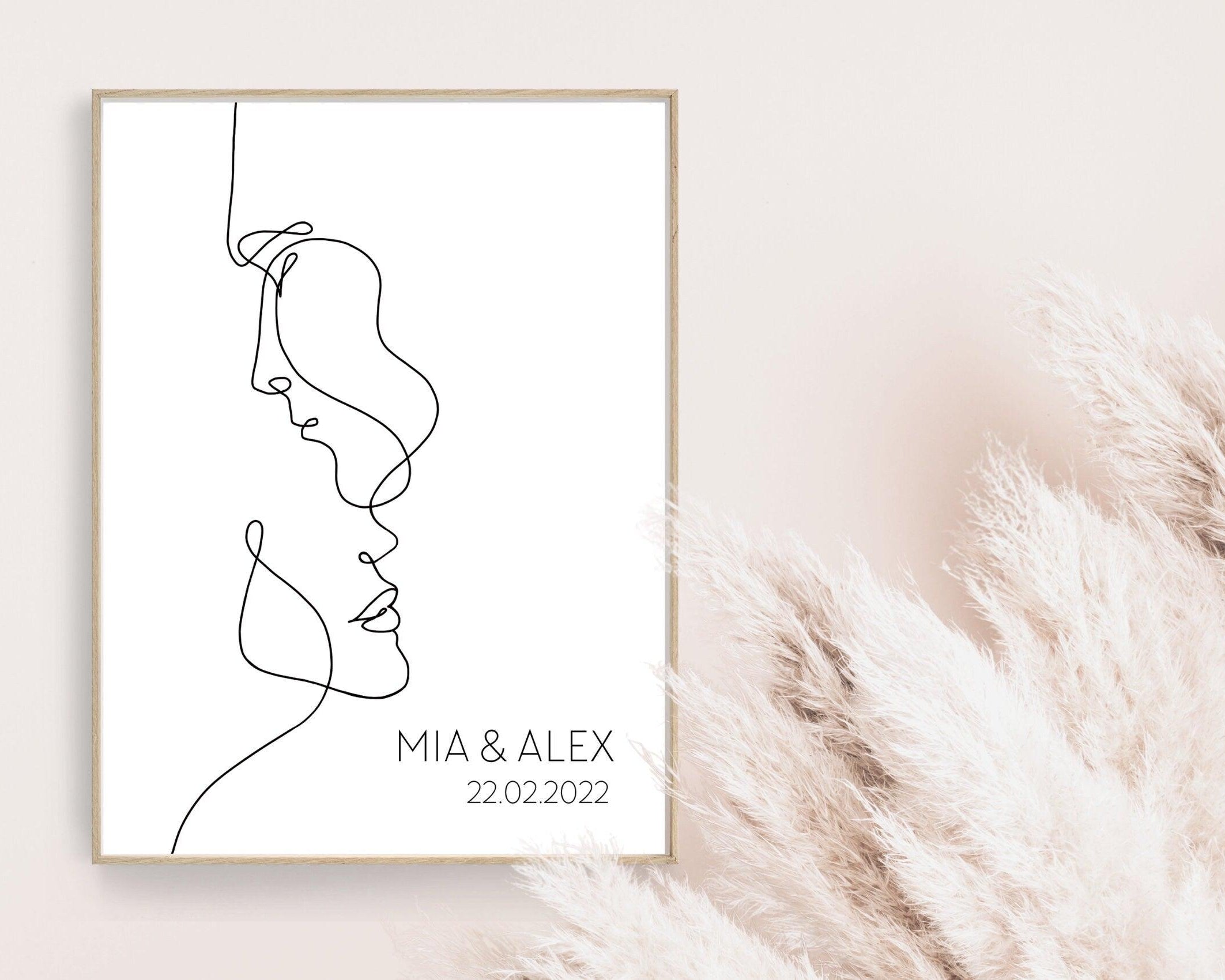 Poster | Hochzeit | One Line Art Paar | personalisiert - Roo's Gift Shop