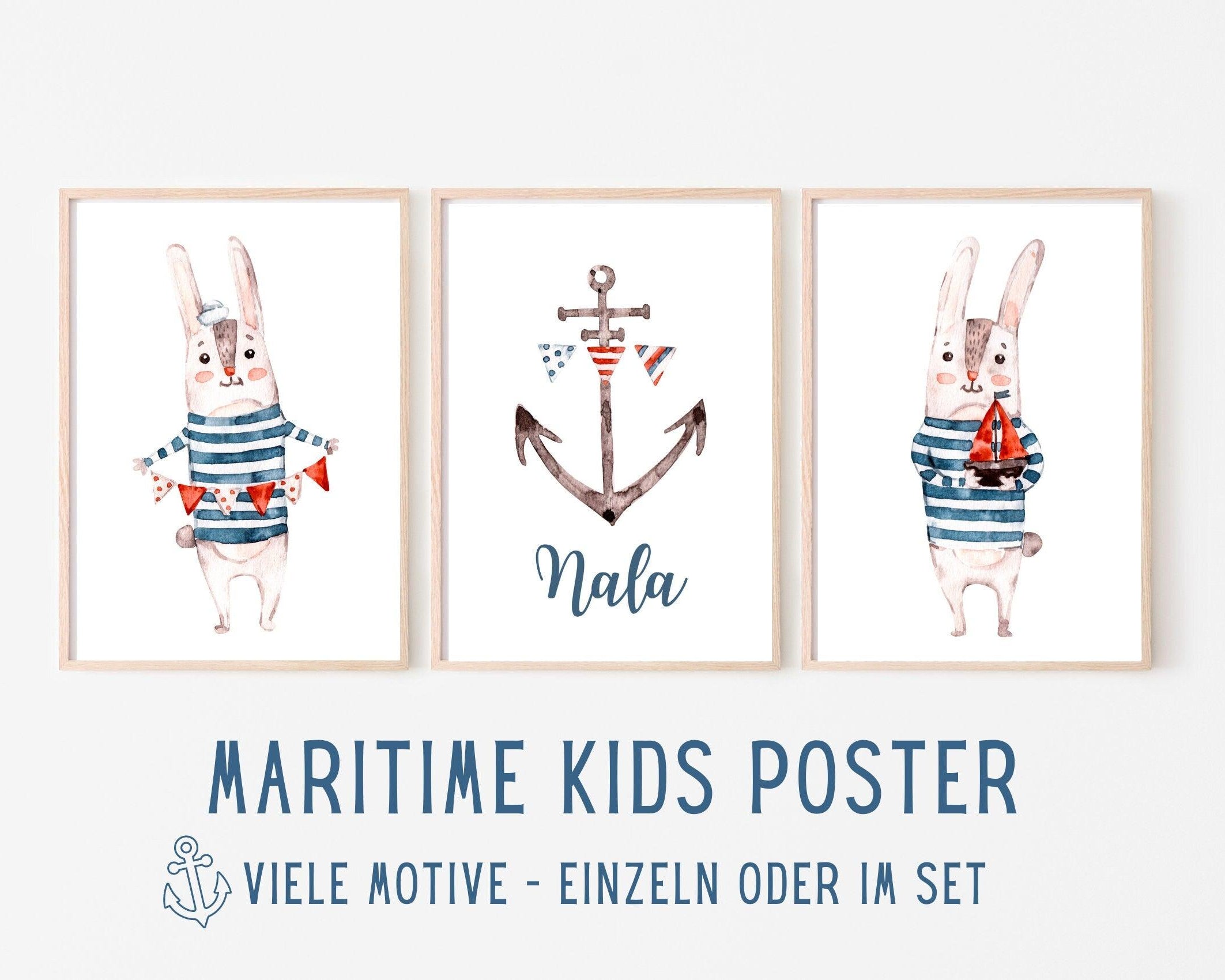 Poster | Kids | maritime Hasen | personalisiert - Roo's Gift Shop