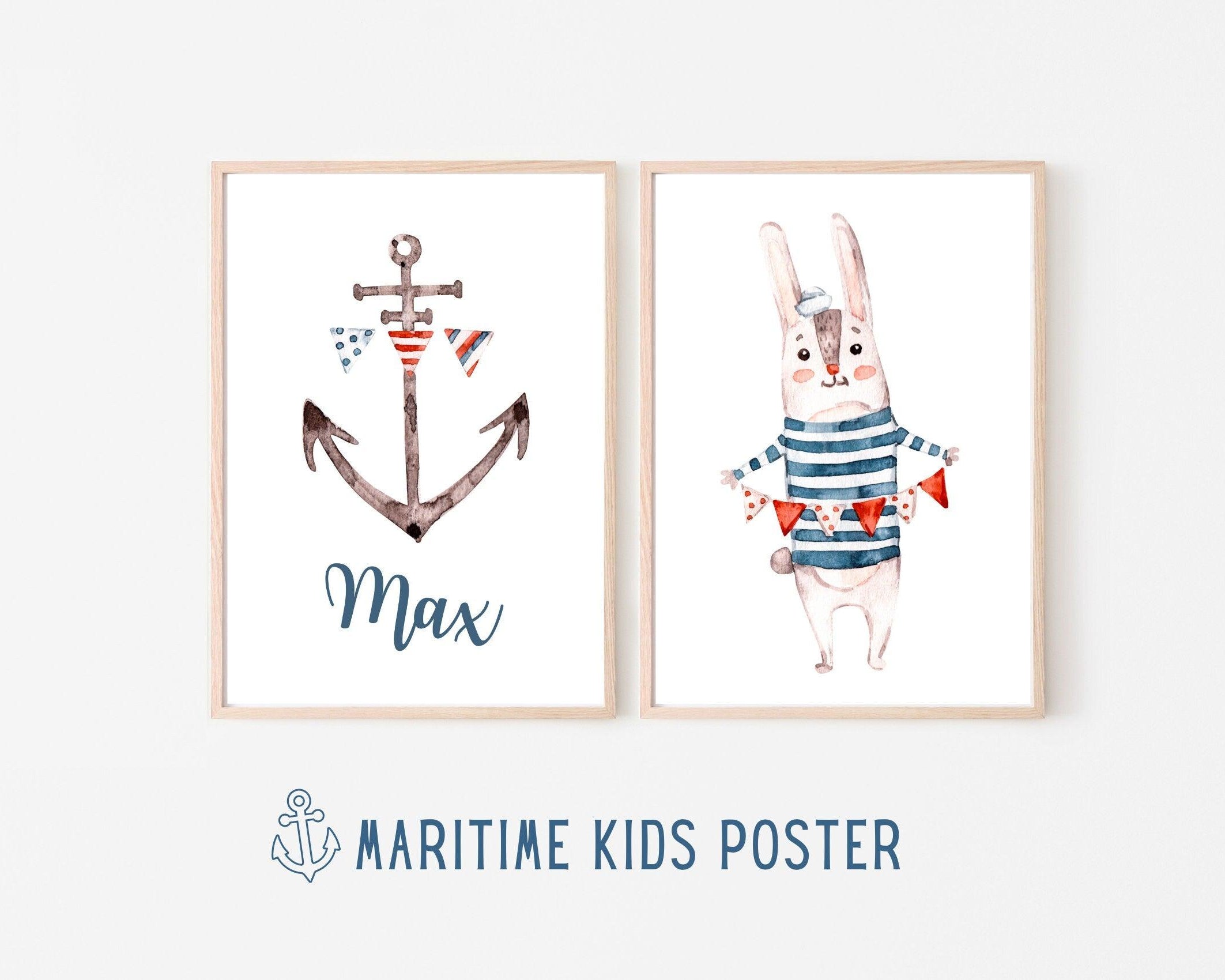 Poster | Kids | maritime Hasen | personalisiert - Roo's Gift Shop