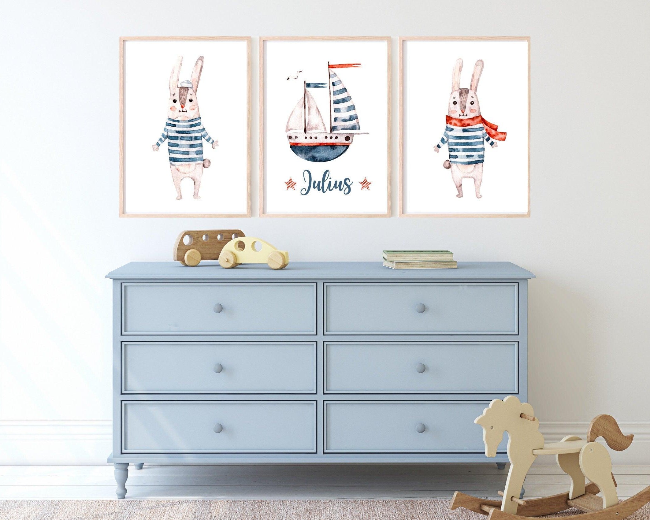 Poster | Kids | maritime Hasen | personalisiert - Roo's Gift Shop