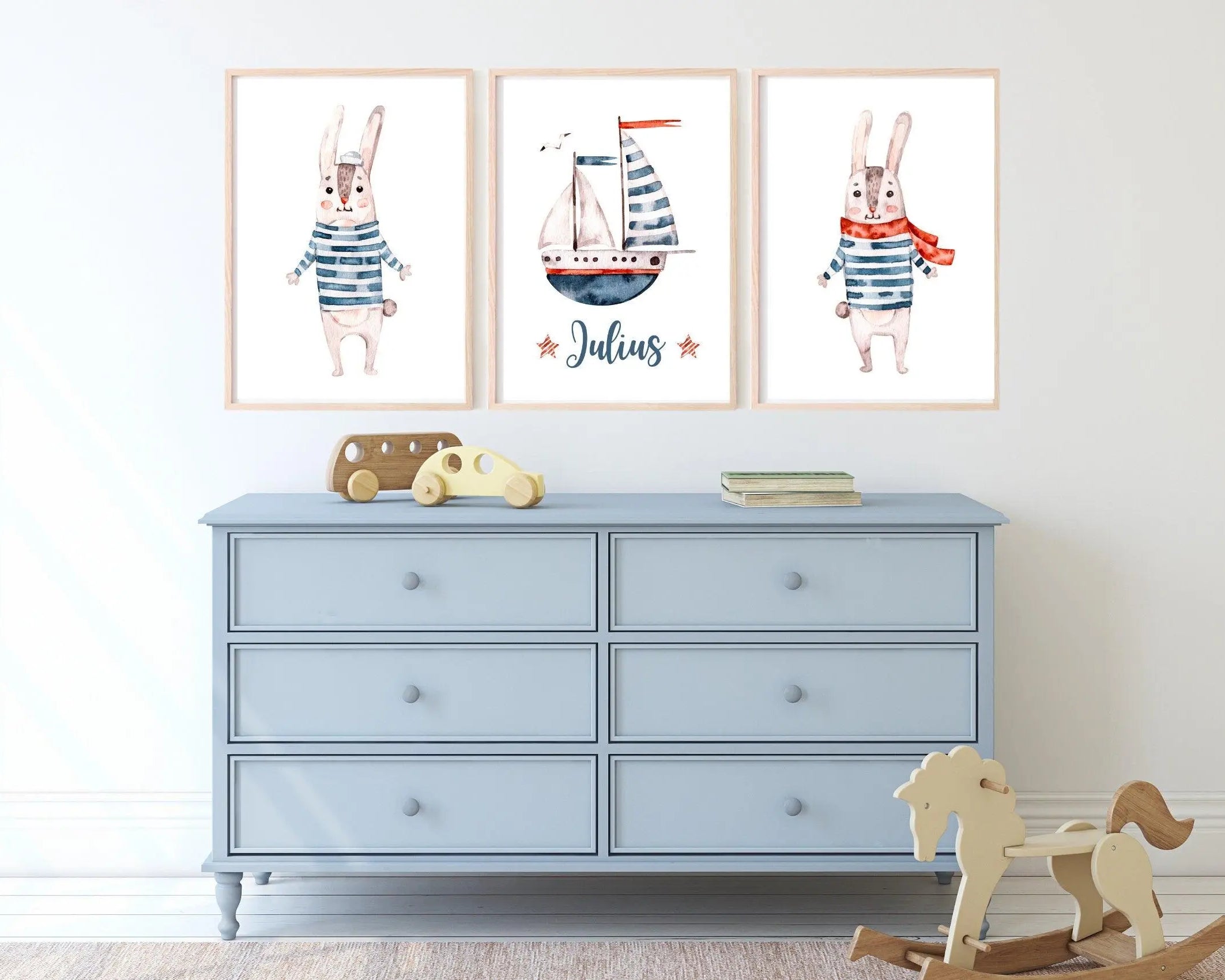 Poster | Kids | maritime Hasen | personalisiert - Roo's Gift Shop