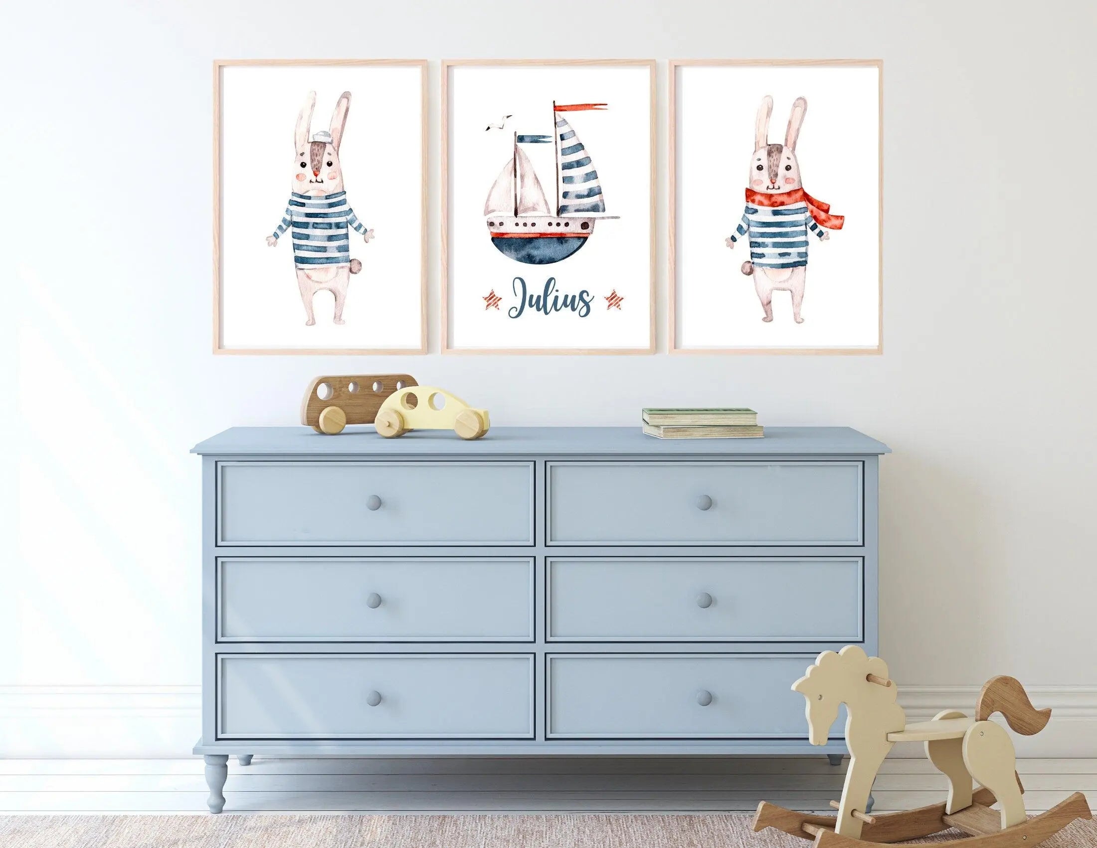 Poster | Kids | maritime Hasen | personalisiert - Roo's Gift Shop
