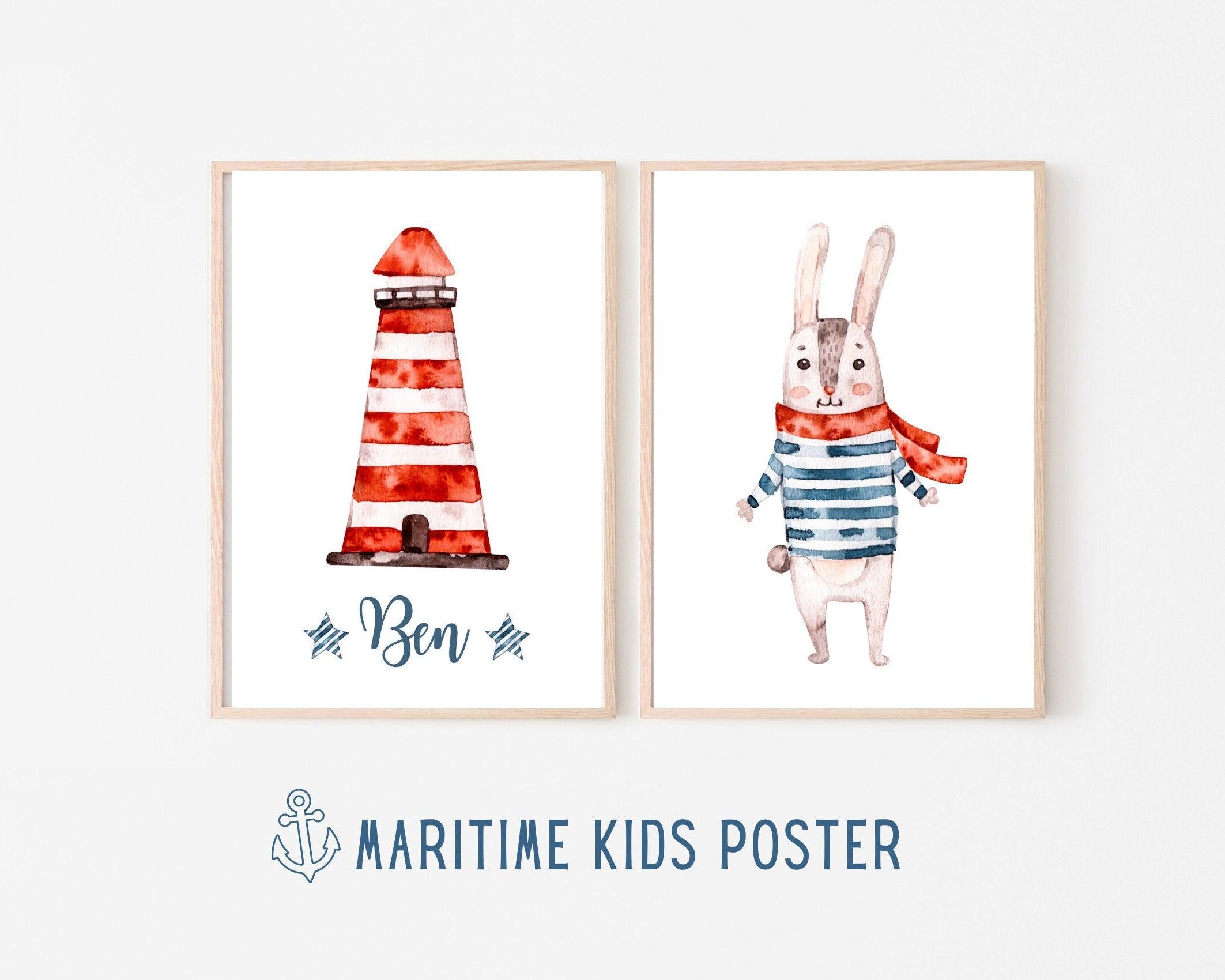 Poster | Kids | maritime Hasen | personalisiert - Roo's Gift Shop