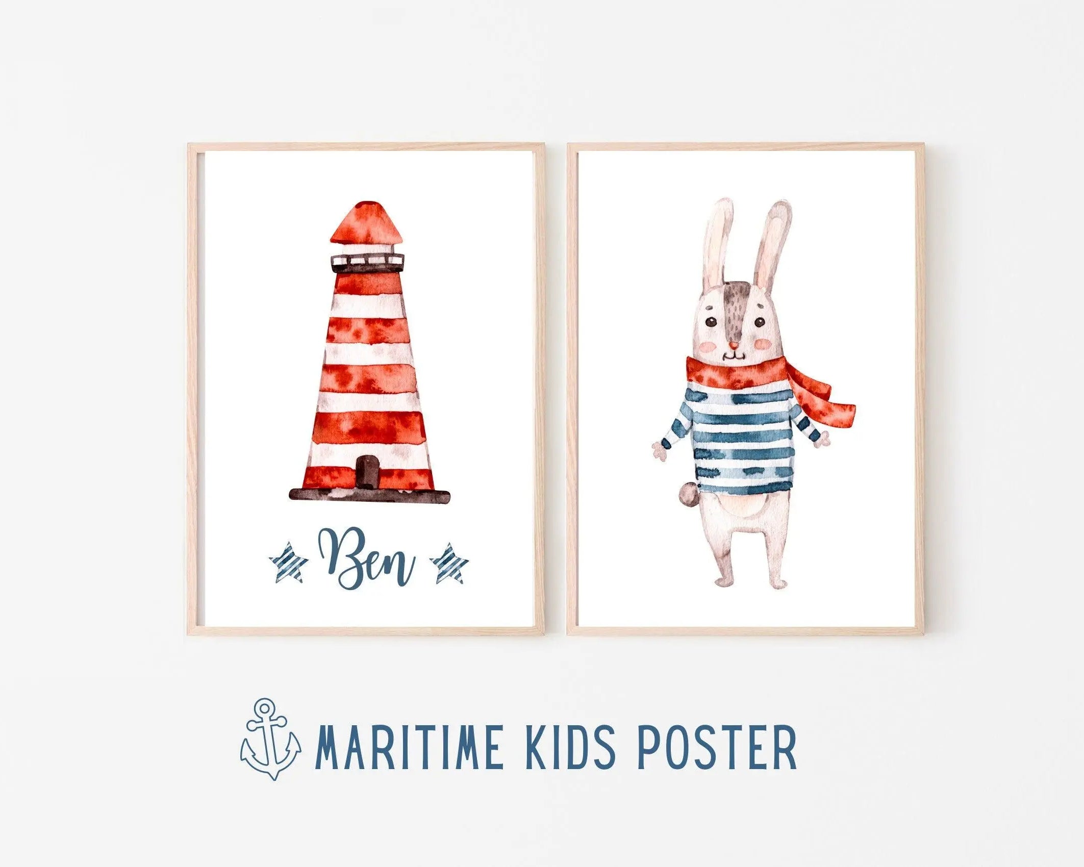Poster | Kids | maritime Hasen | personalisiert - Roo's Gift Shop