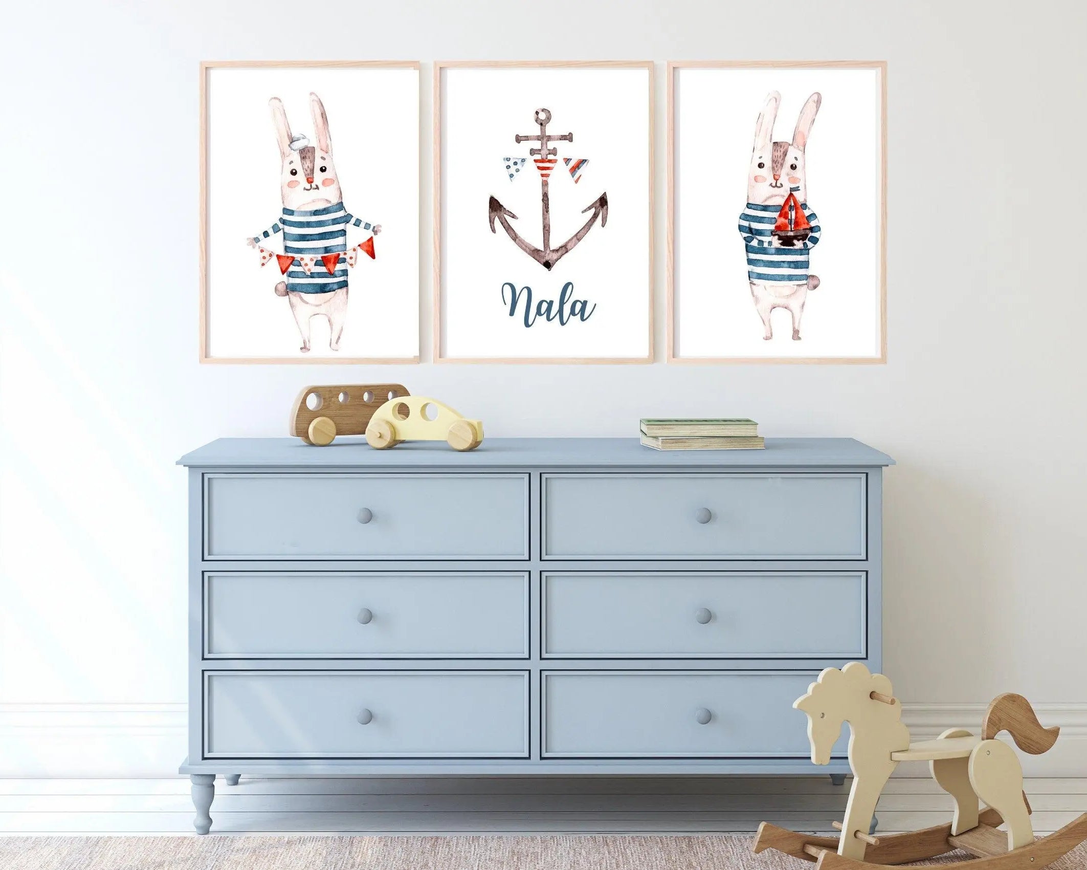 Poster | Kids | maritime Hasen | personalisiert - Roo's Gift Shop