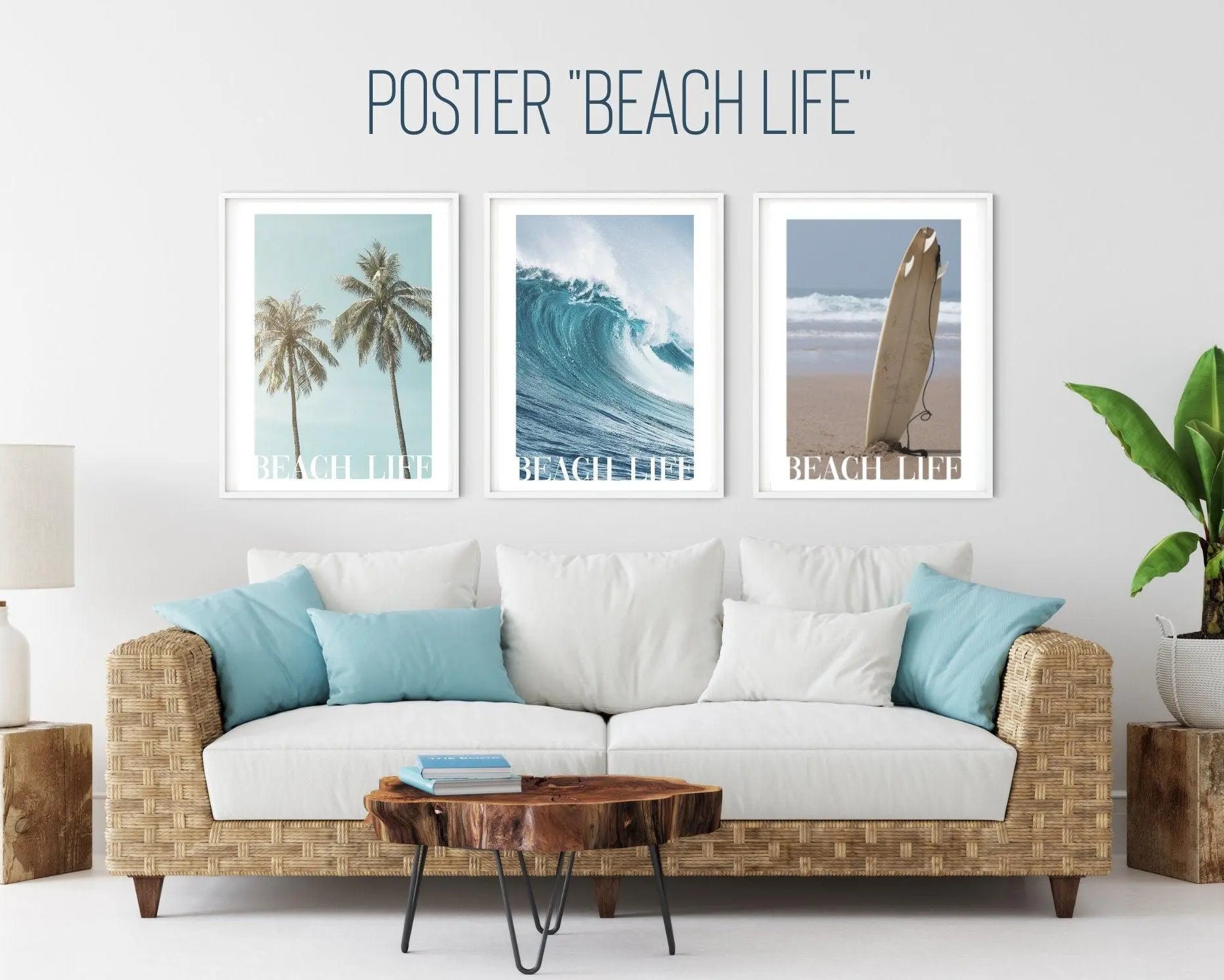 Poster | Meer | Welle | Surfbrett | Palmen - Roo's Gift Shop