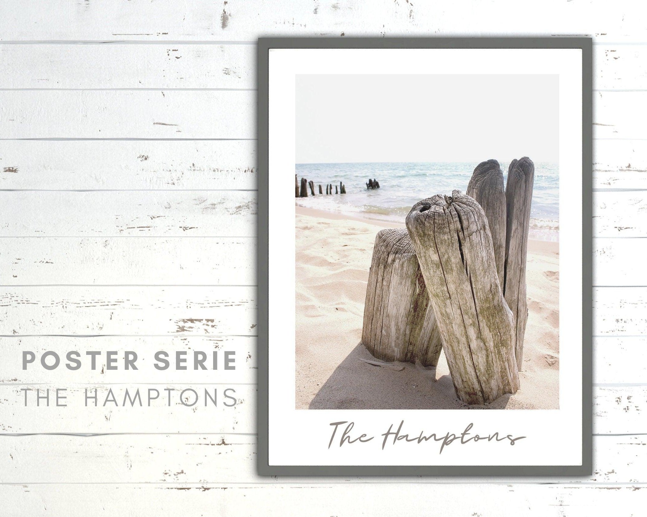Poster | The Hamptons | Strand | Holz | Driftwood - Roo's Gift Shop