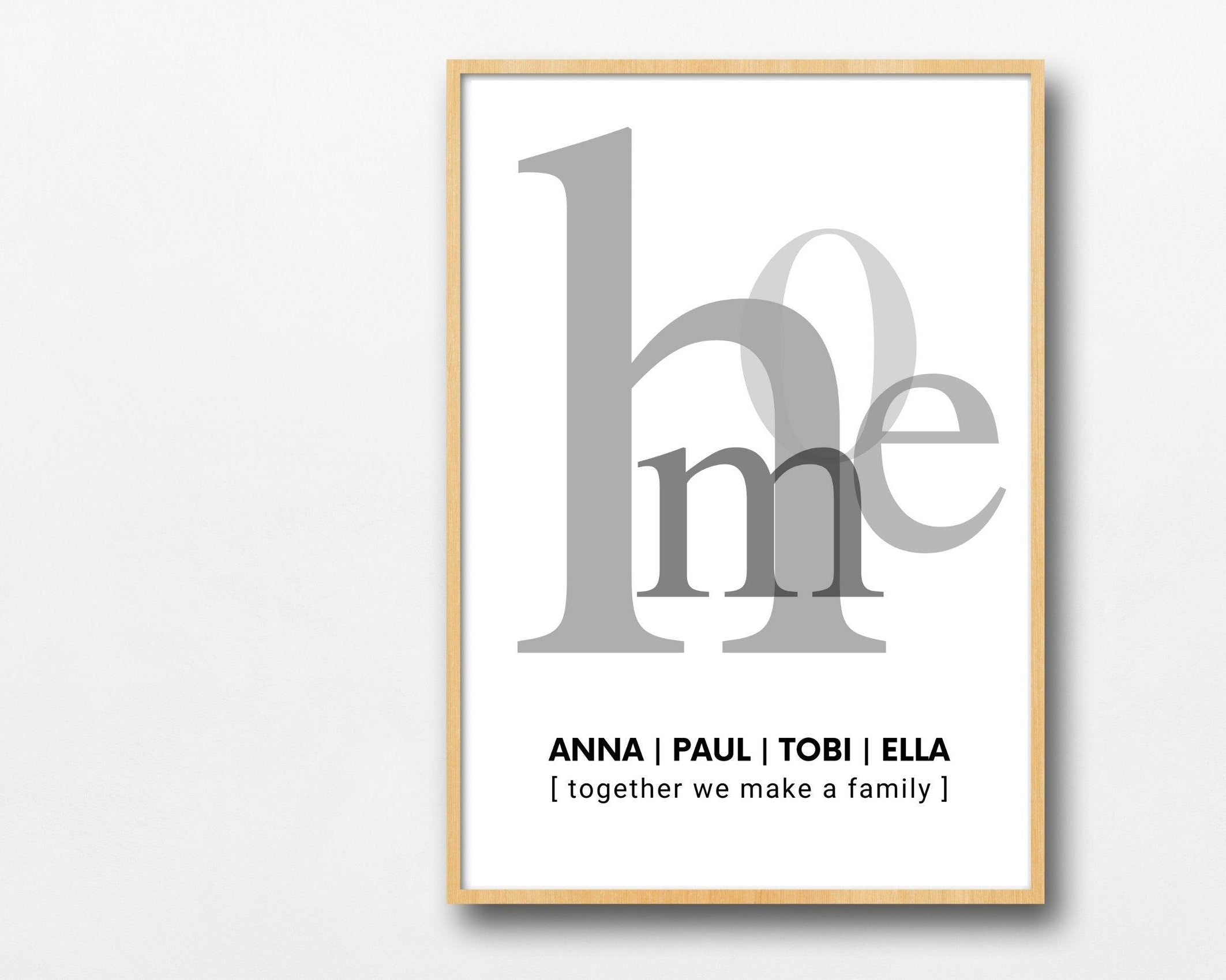 Poster | Typografie HOME | Familie | personalisierbar - Roo's Gift Shop