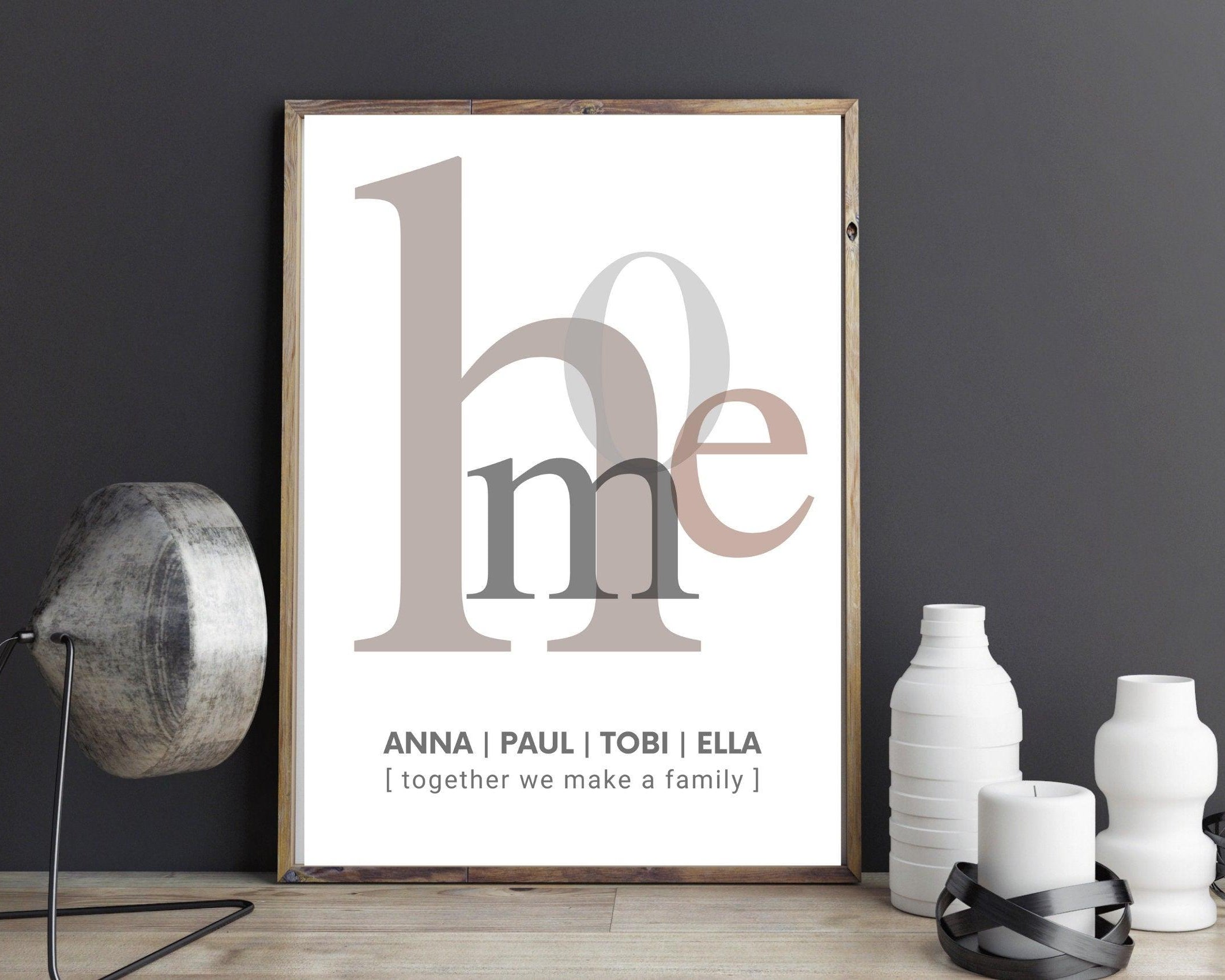 Poster | Typografie HOME | Familie | personalisierbar - Roo's Gift Shop