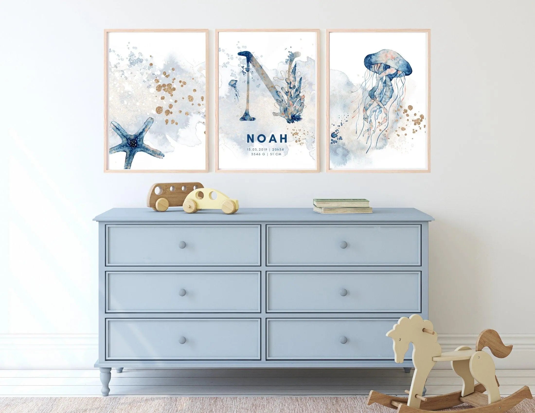 Poster | zur Geburt | 3er-Set | Personalisierbare Bilder fürs Baby - Roo's Gift Shop