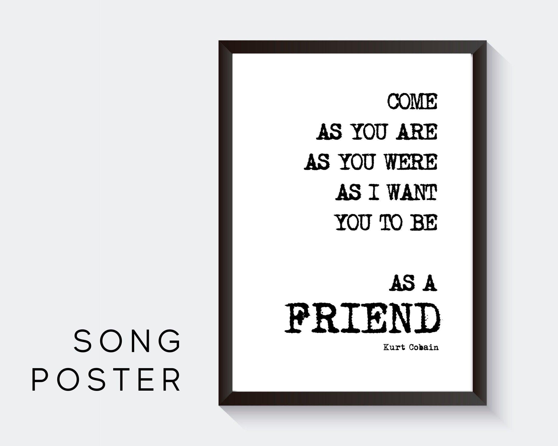 Poster Songtext | Kurt Cobain | Nirvana | Come as you are - Roo's Gift Shop