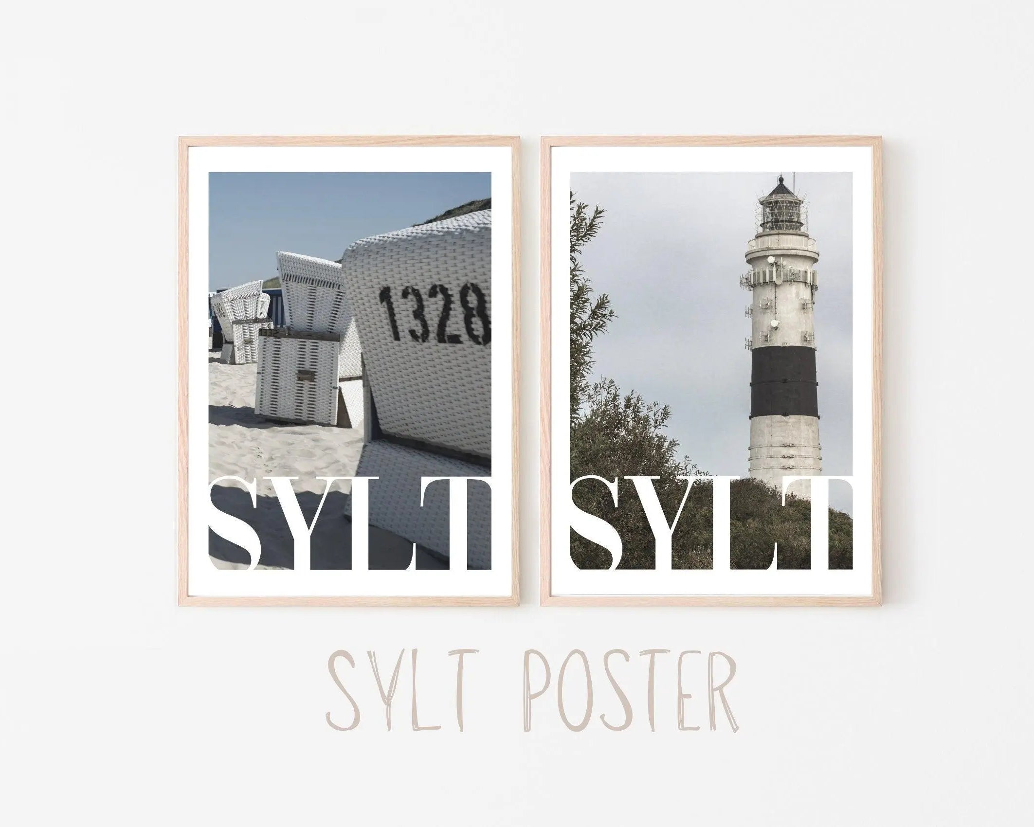 Poster SYLT | Strandkorb | Leuchtturm | maritime Wand Deko - Roo's Gift Shop