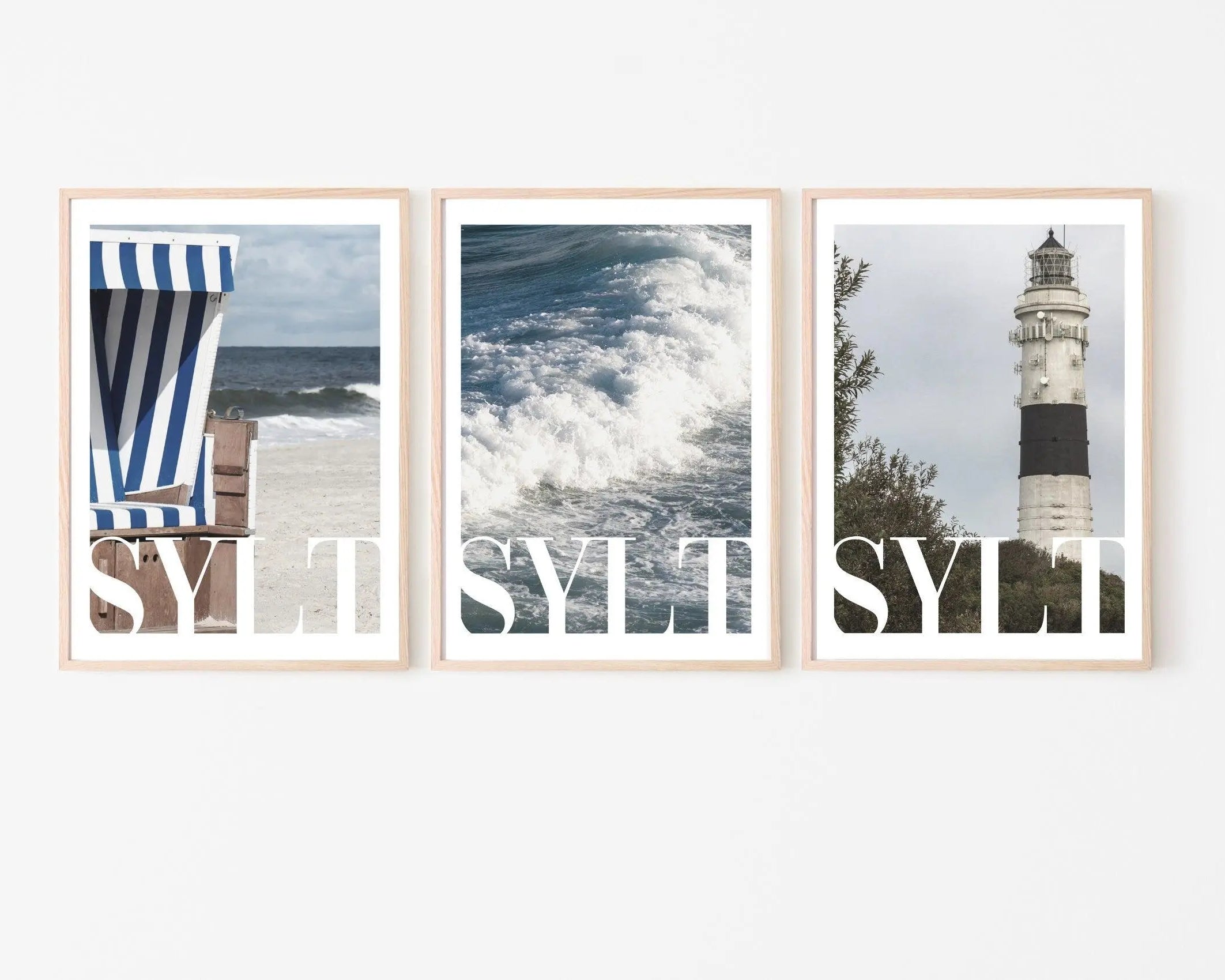 Poster SYLT | Strandkorb | Leuchtturm | maritime Wand Deko - Roo's Gift Shop