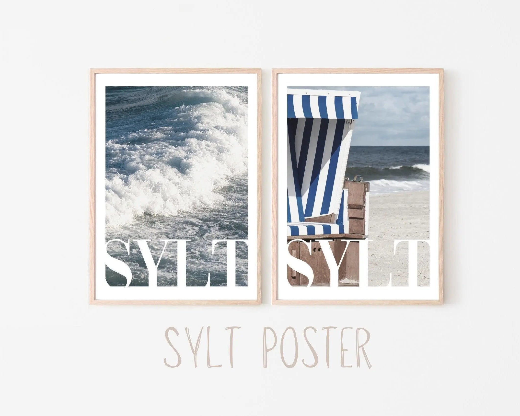 Poster SYLT | Strandkorb | Meer Welle | maritim Wand Deko - Roo's Gift Shop