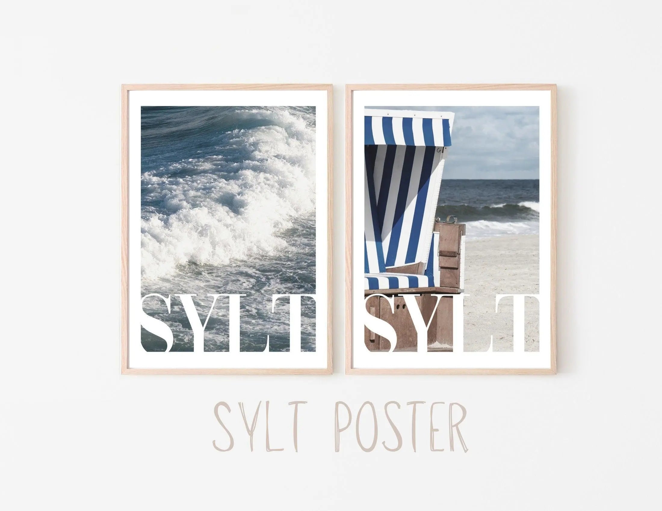 Poster SYLT | Strandkorb | Meer Welle | maritim Wand Deko - Roo's Gift Shop