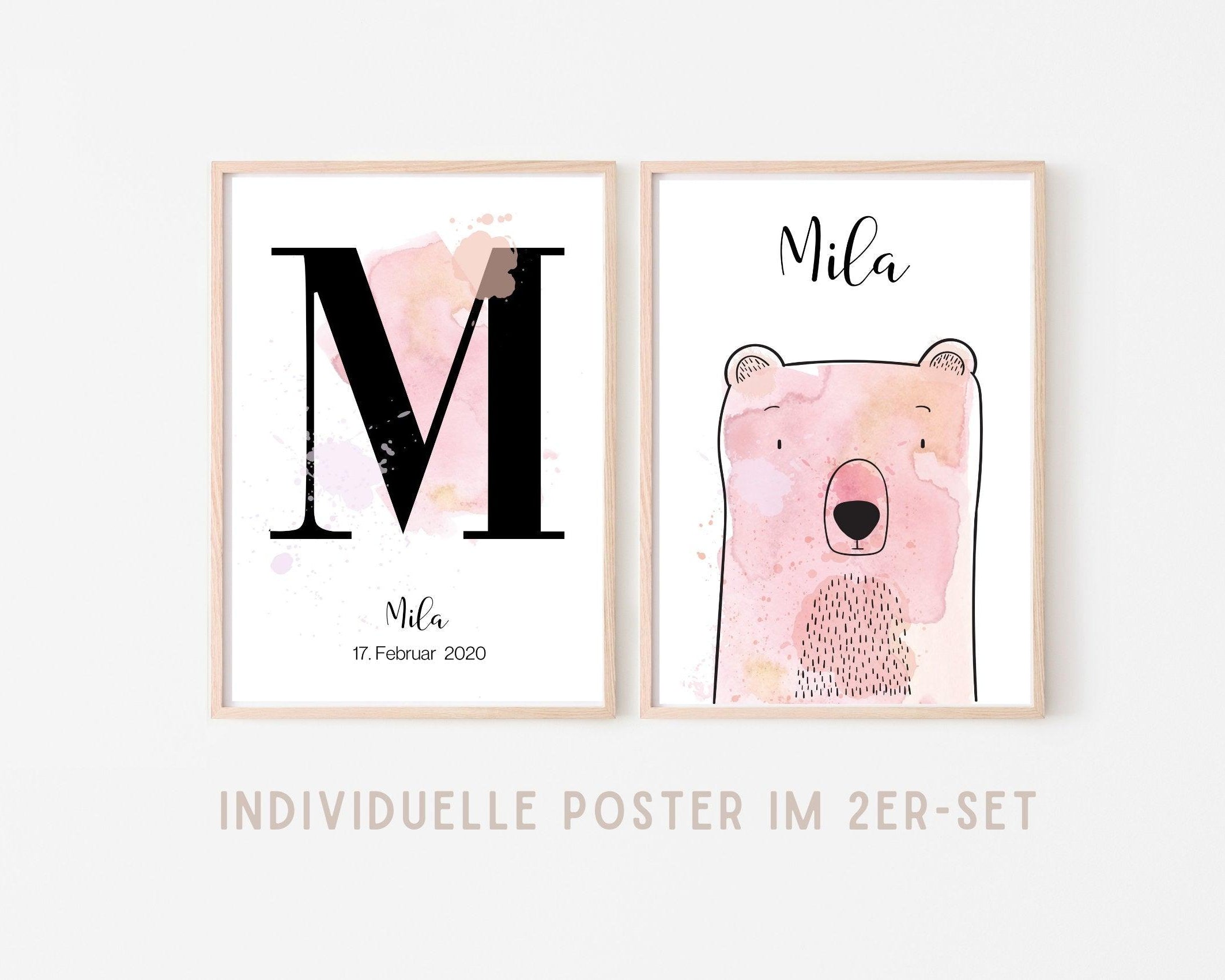 Poster zur Geburt | 2er-Set | Taufgeschenk | personalisiert - Roo's Gift Shop