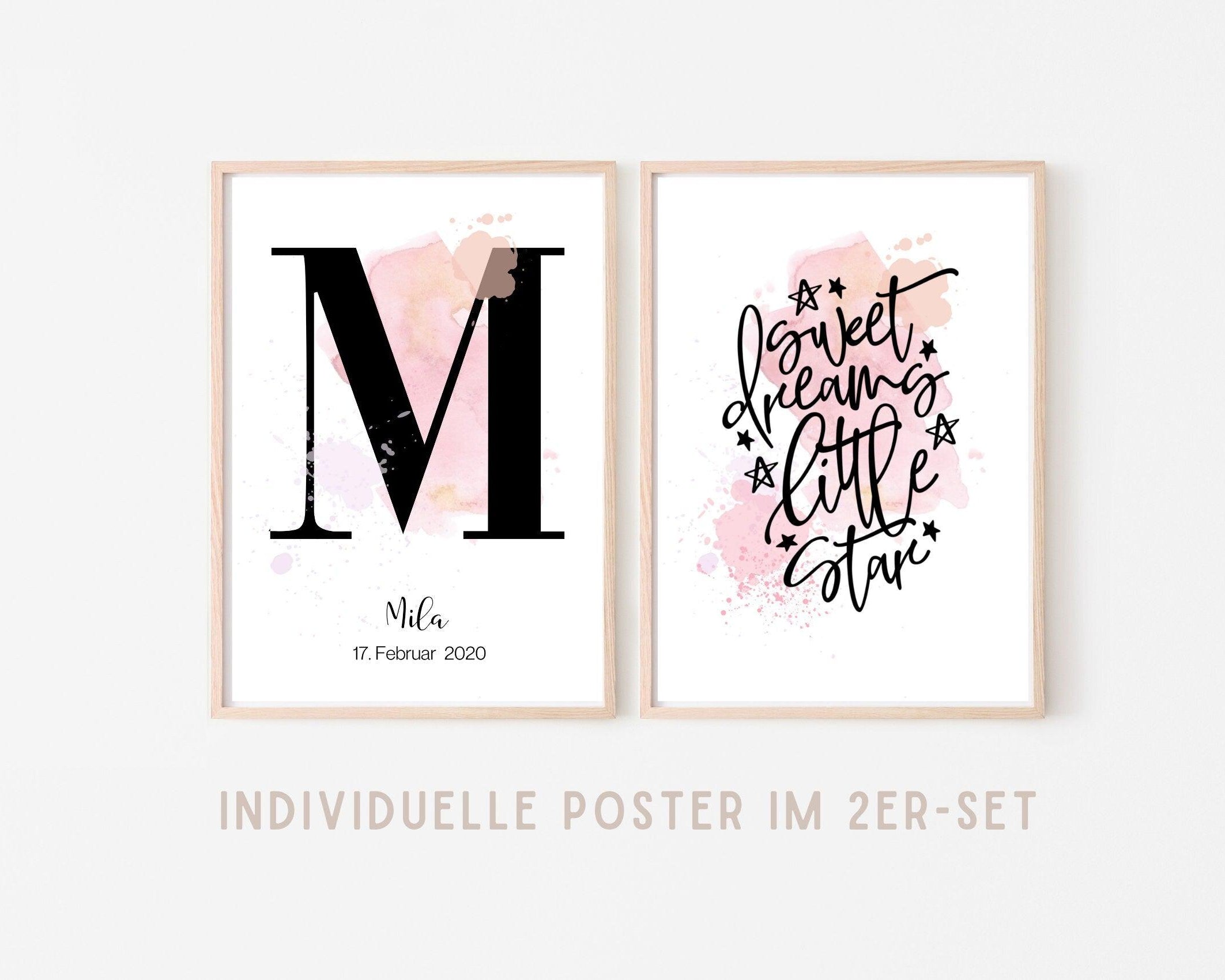 Poster zur Geburt | 2er-Set | Taufgeschenk | personalisiert - Roo's Gift Shop