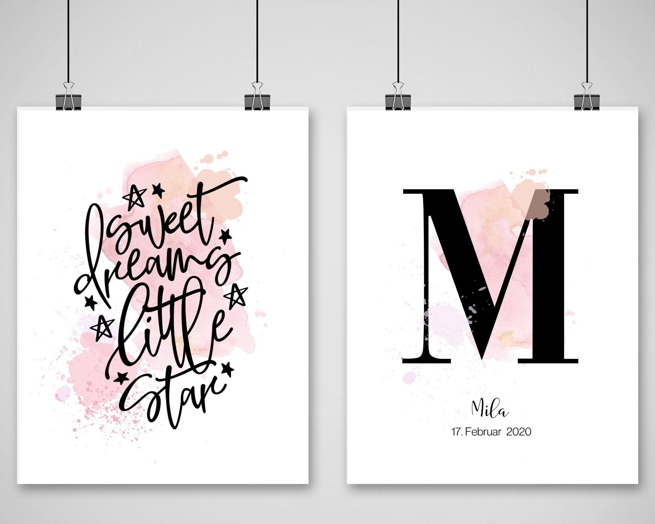 Poster zur Geburt | 2er-Set | Taufgeschenk | personalisiert - Roo's Gift Shop