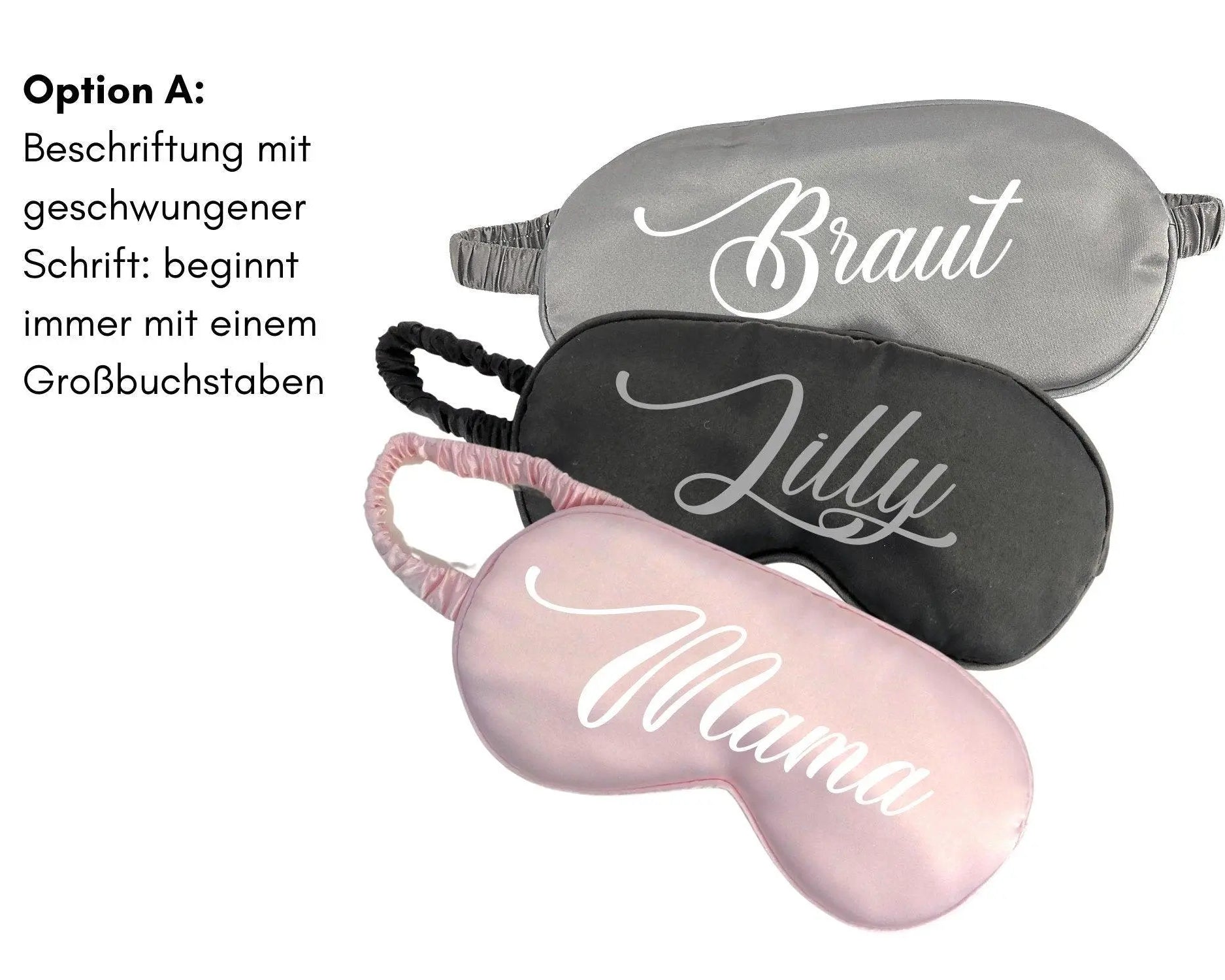 Schlafmaske | Reine Seide | Personalisierbar | silbergrau - Roo's Gift Shop