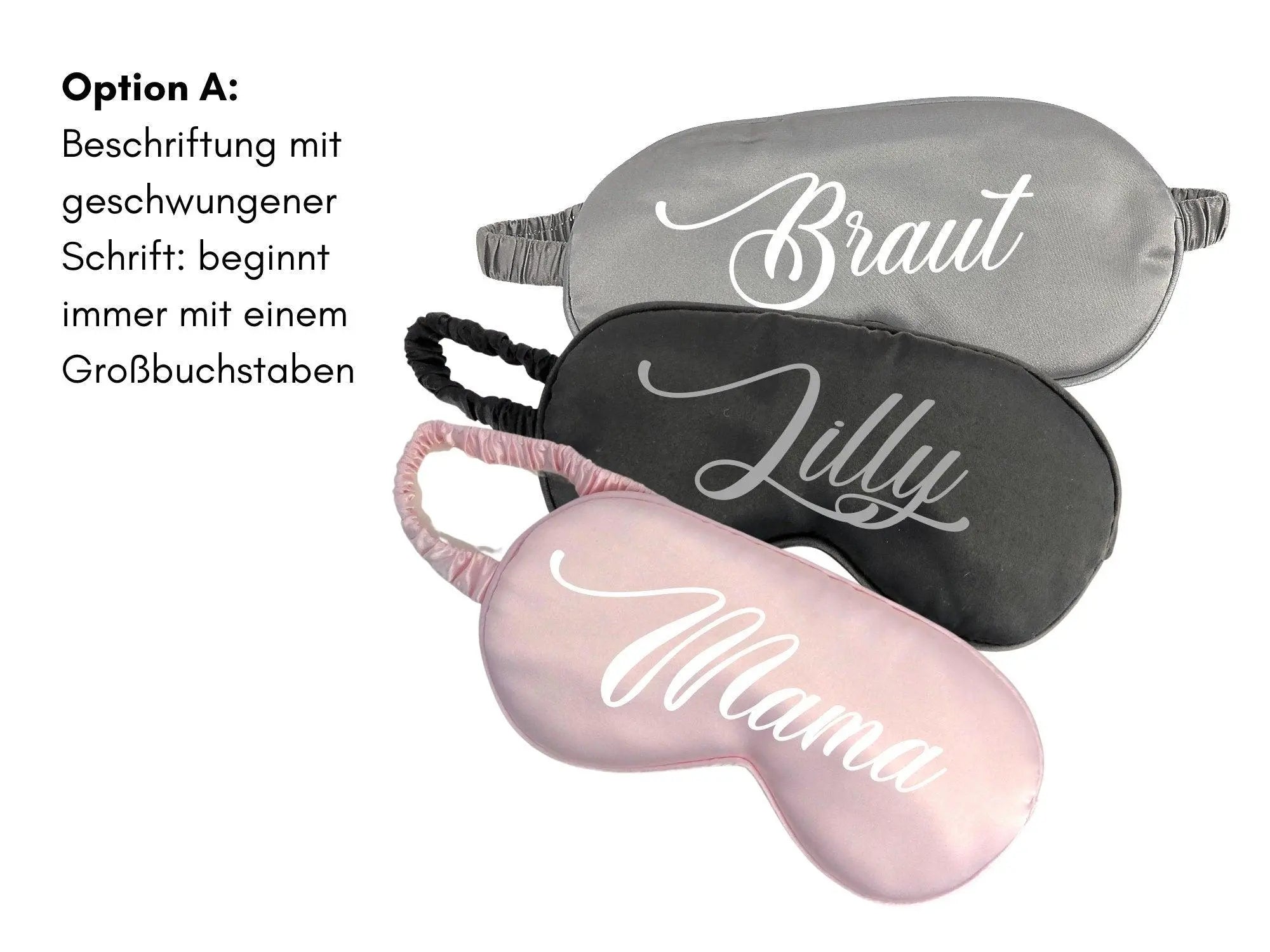 Schlafmaske | Reine Seide | Personalisierbar | silbergrau - Roo's Gift Shop