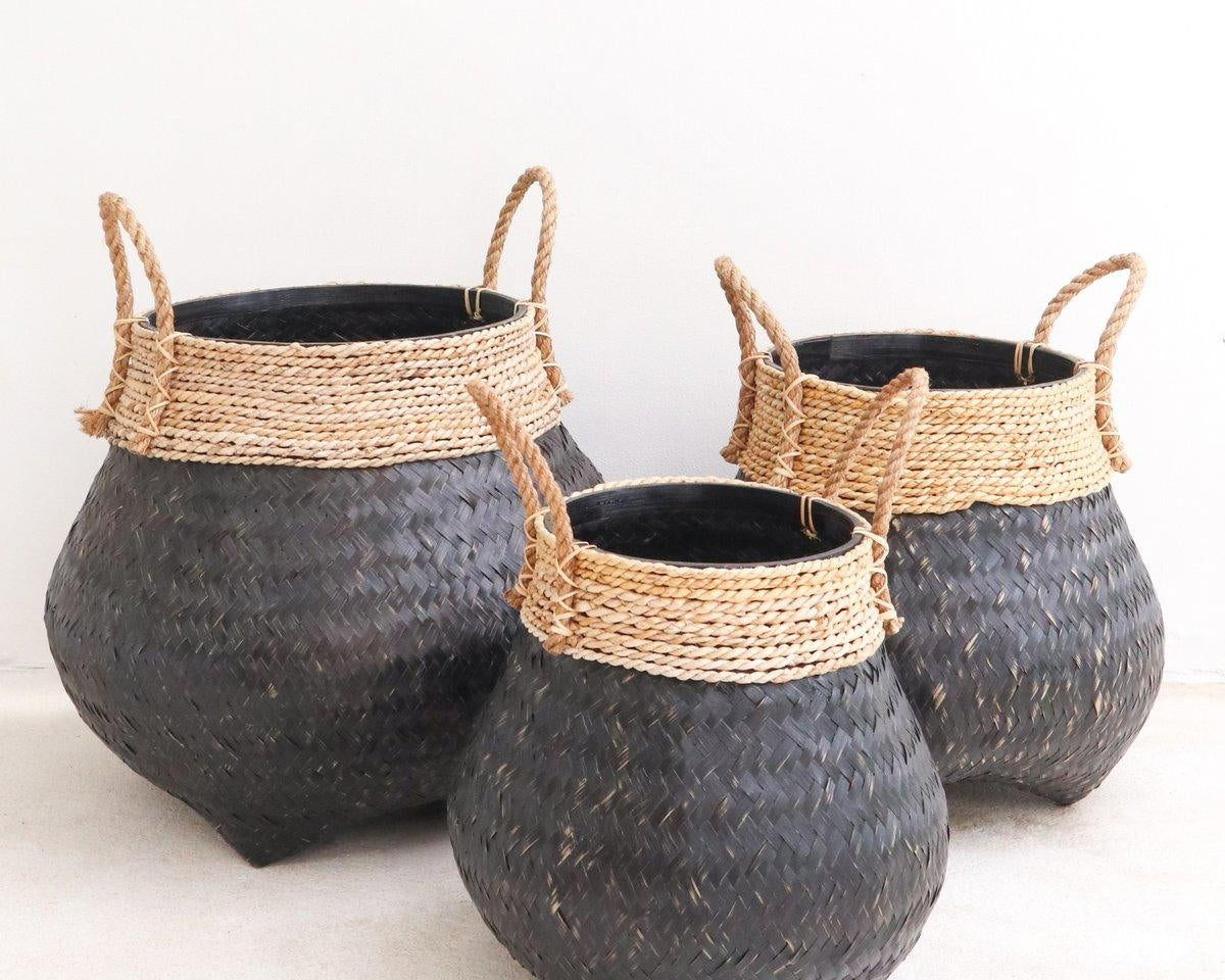 Schwarzer Pflanzkorb BENOA arz) | Korb aus Bambus & Seegras (3 Größen) - Roo's Gift Shop