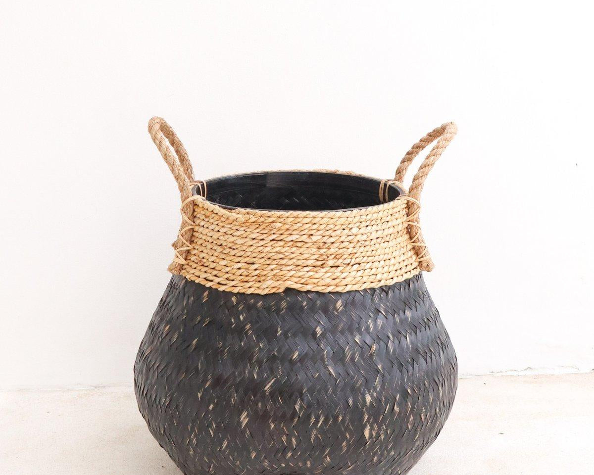 Schwarzer Pflanzkorb BENOA arz) | Korb aus Bambus & Seegras (3 Größen) - Roo's Gift Shop