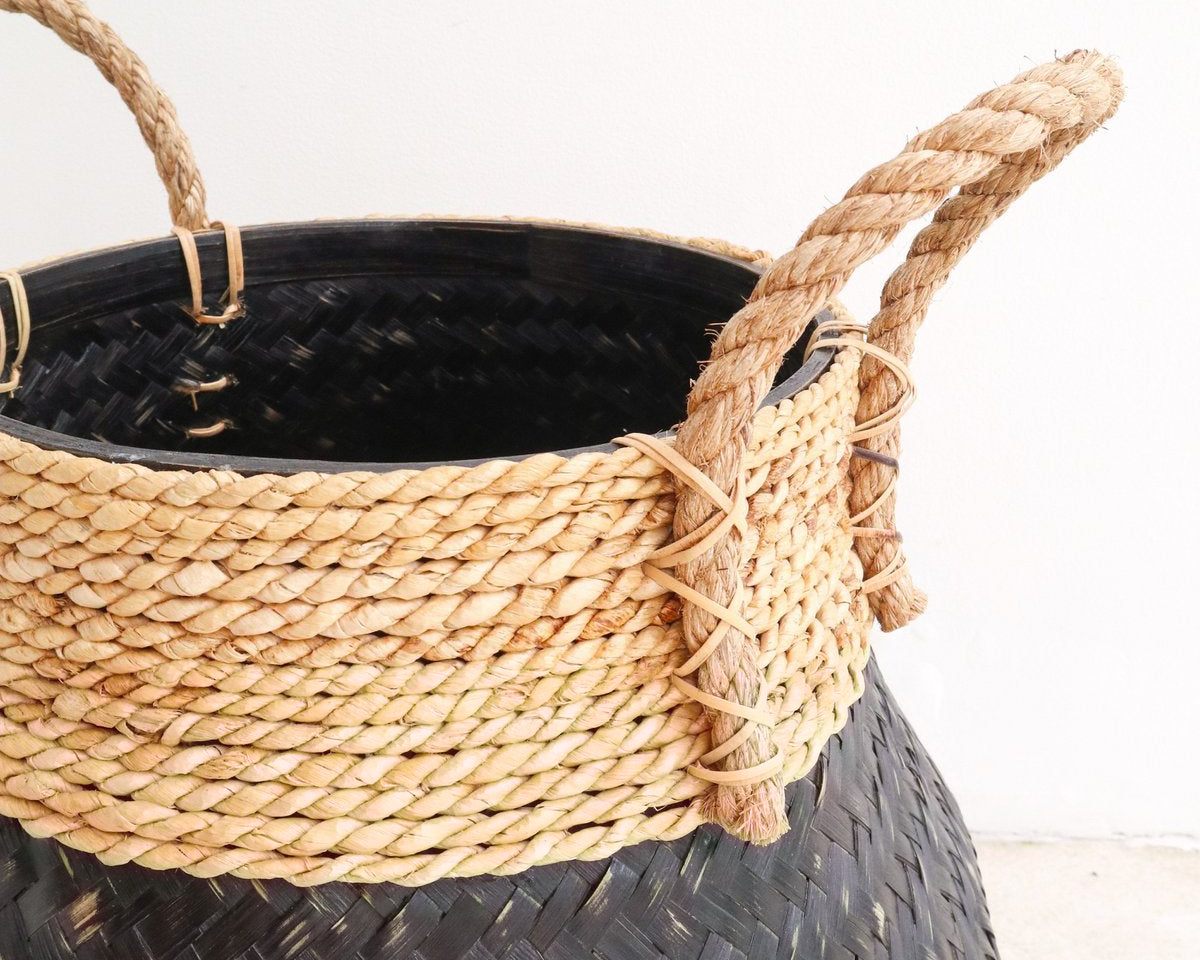 Schwarzer Pflanzkorb BENOA arz) | Korb aus Bambus & Seegras (3 Größen) - Roo's Gift Shop