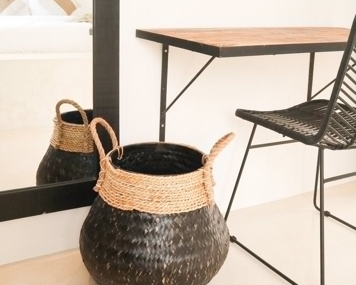 Schwarzer Pflanzkorb BENOA arz) | Korb aus Bambus & Seegras (3 Größen) - Roo's Gift Shop