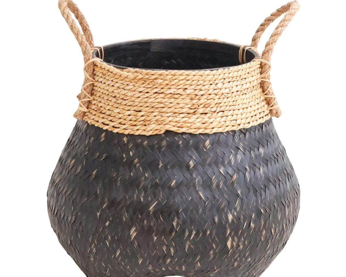 Schwarzer Pflanzkorb BENOA arz) | Korb aus Bambus & Seegras (3 Größen) - Roo's Gift Shop